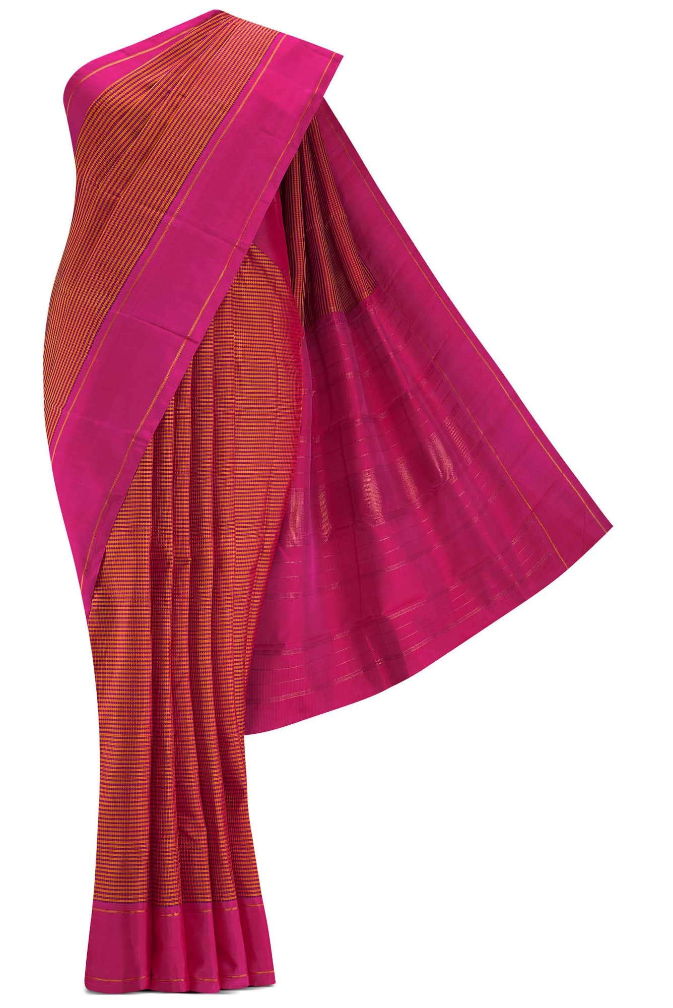 Pure Silk Pure Zari Orange and Pink Dual Tone Kanjivaram Saree