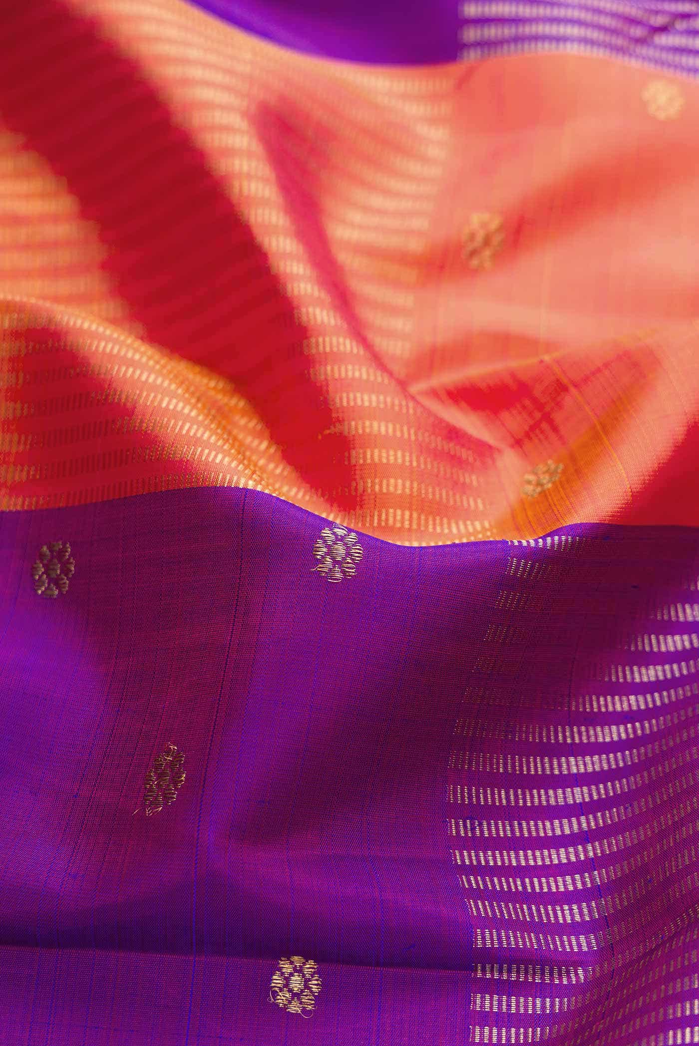 Orange and Puple Dual Tone Kanchipuram Silk Saree - Image 3
