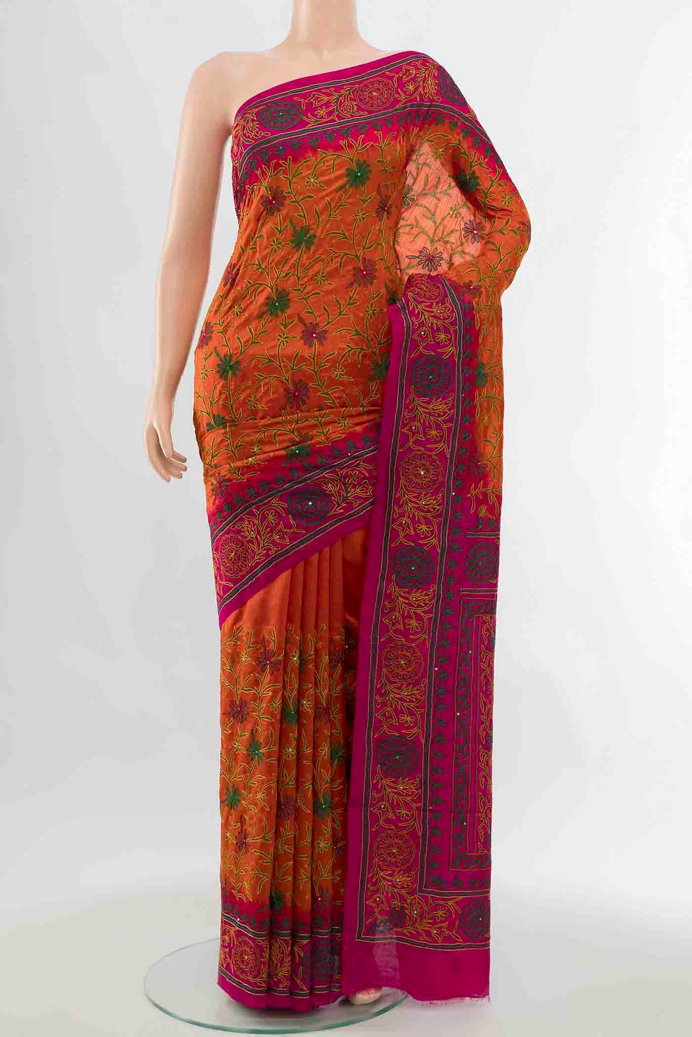 Orange Blended Raw Silk Saree