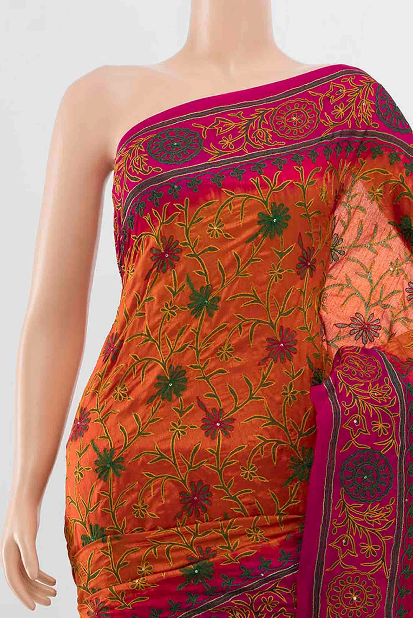 Orange Blended Raw Silk Saree - Image 2