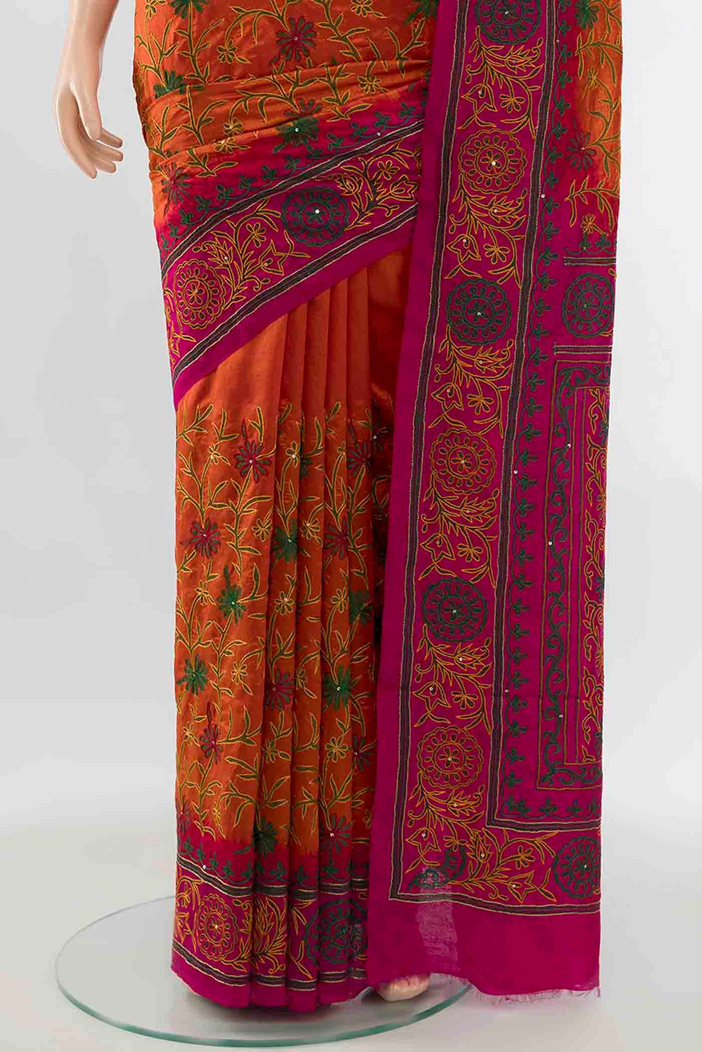 Orange Blended Raw Silk Saree - Image 3