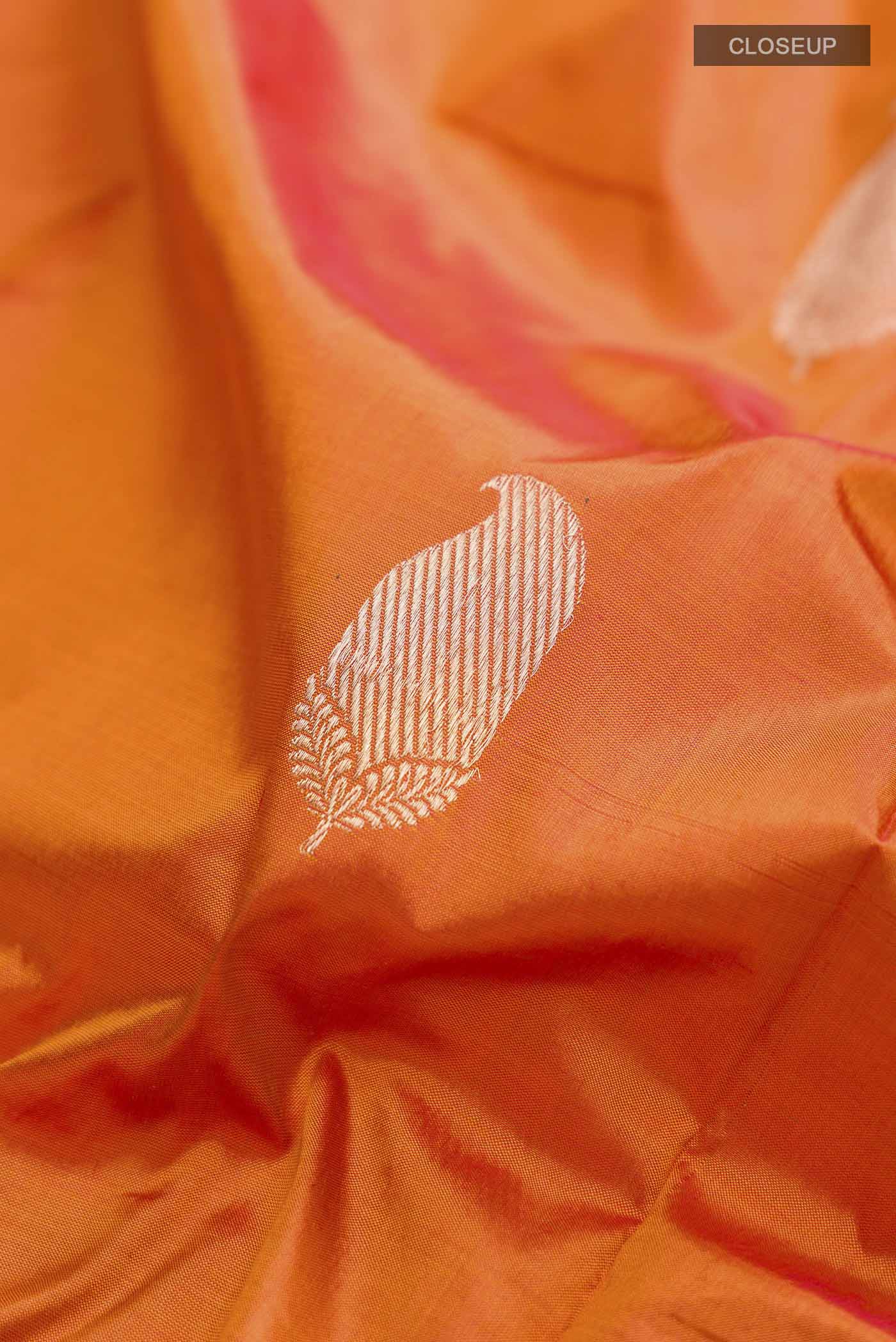 Orange Banarasi Katan Silk Saree - Image 2