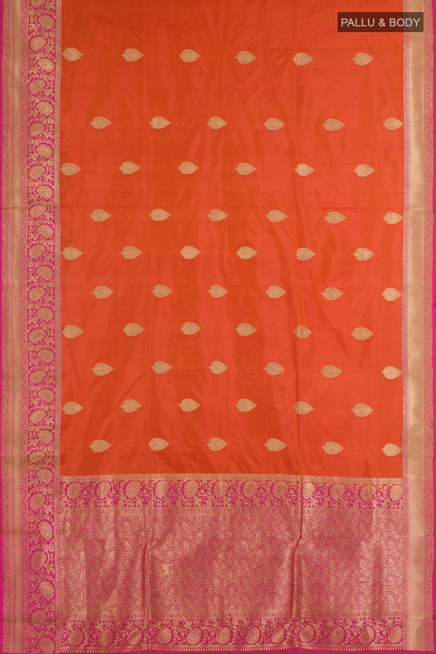 Orange Banarasi Katan Silk Saree - Image 3