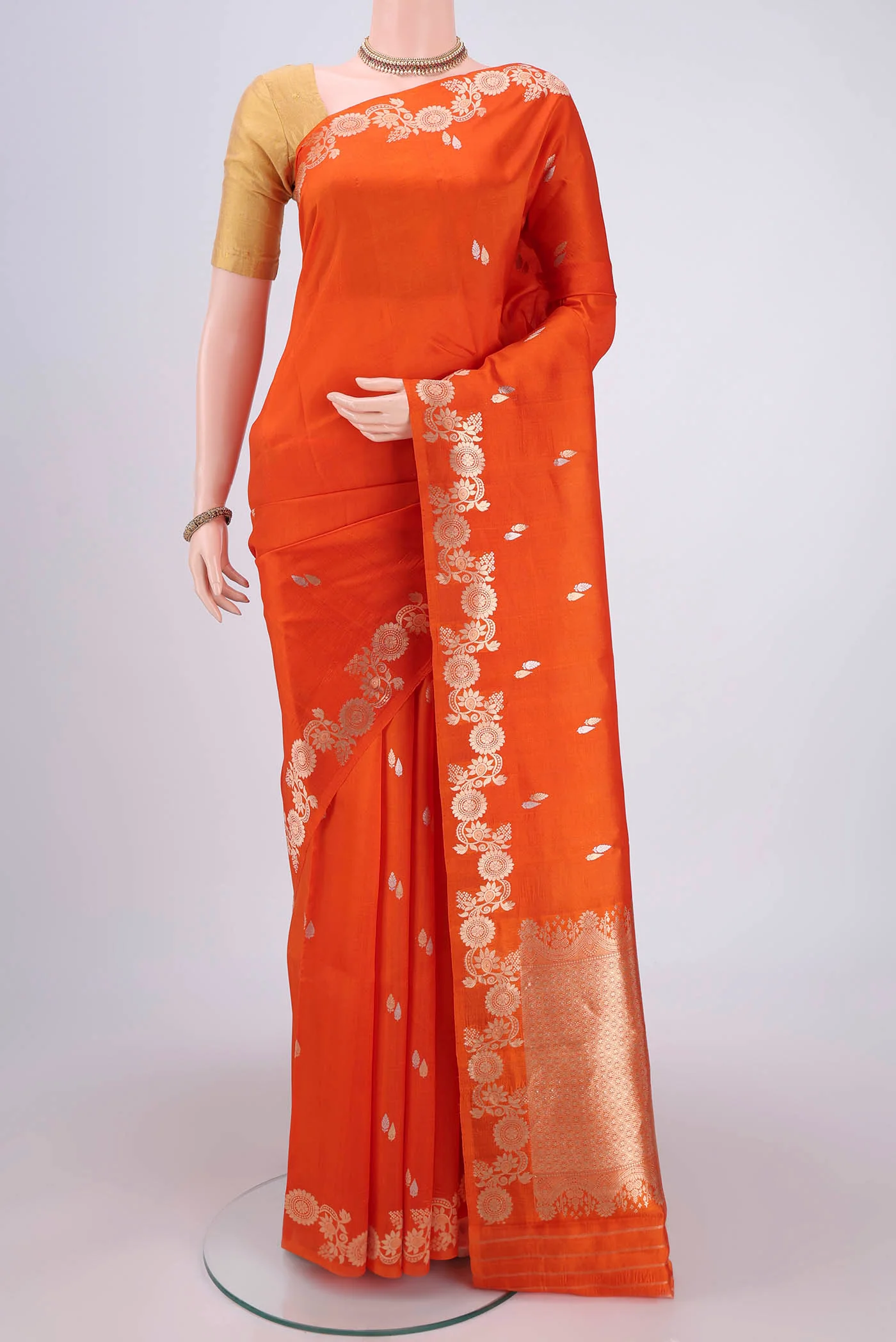 Orange Banarasi Katan Silk Saree