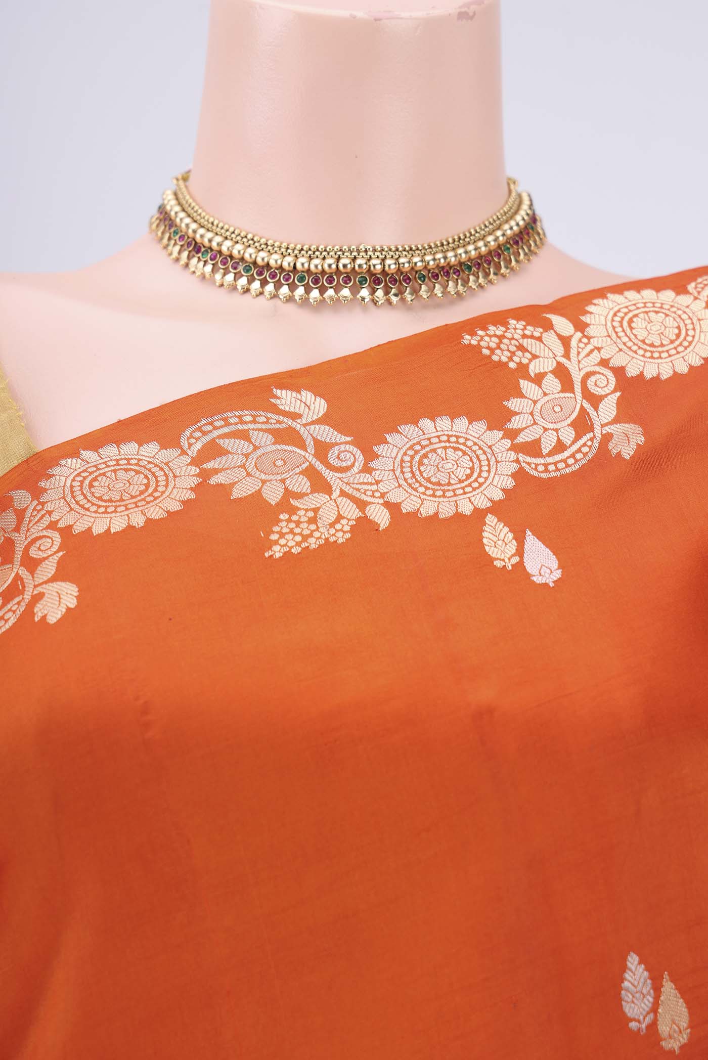 Orange Banarasi Katan Silk Saree - Image 2