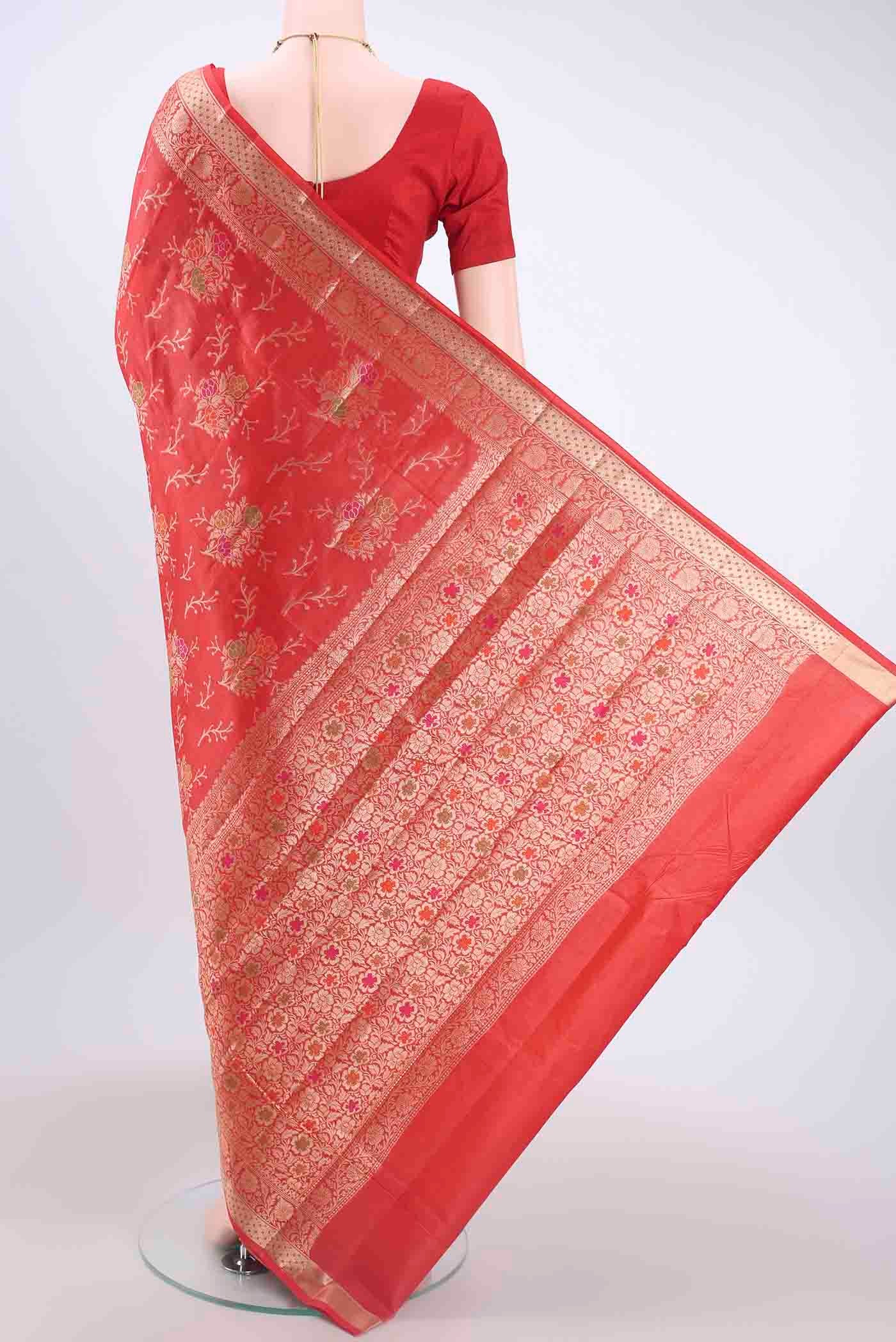 Red Banarasi Tussar Silk Saree - Image 3