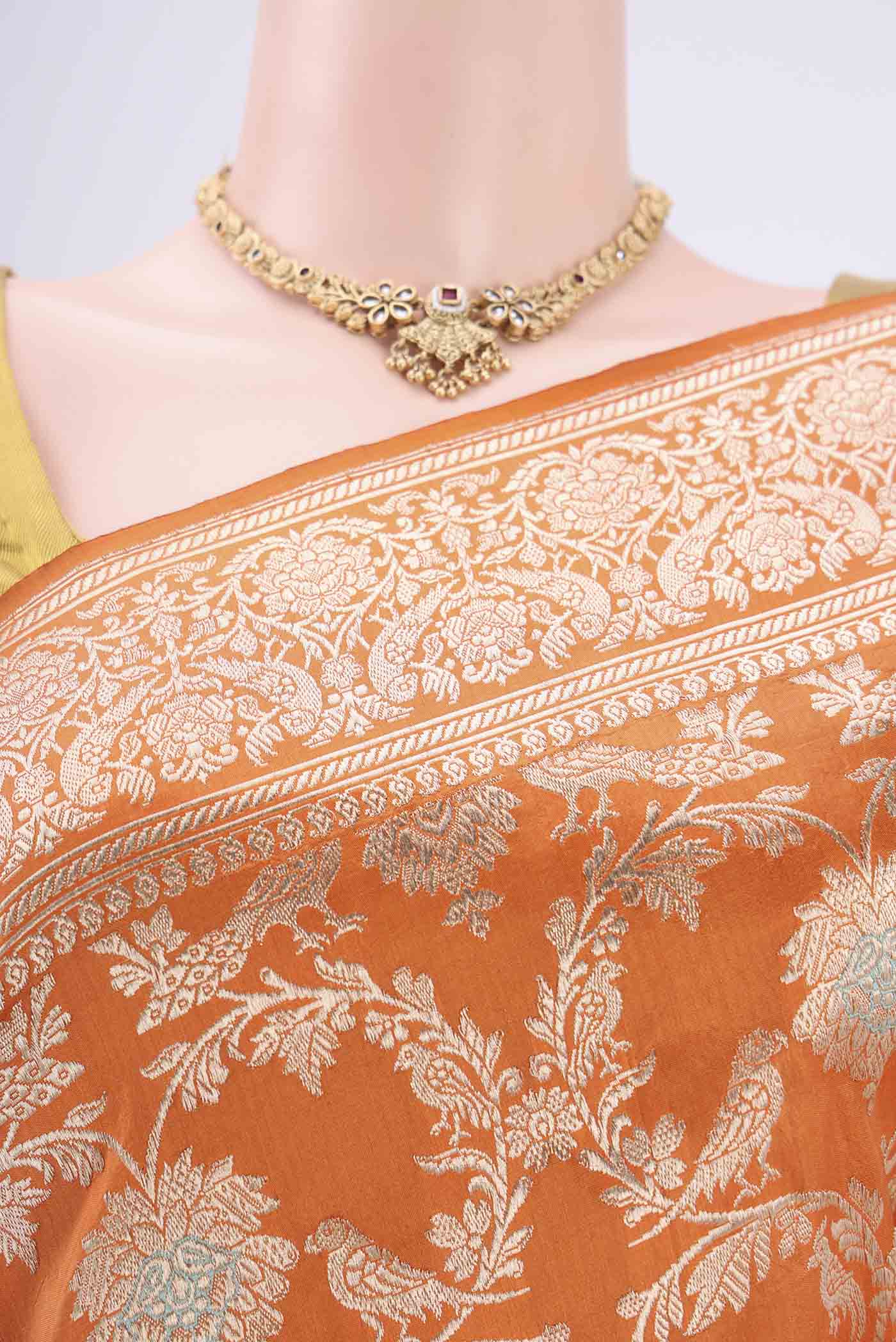 Orange Banarasi Silk Saree - Image 2