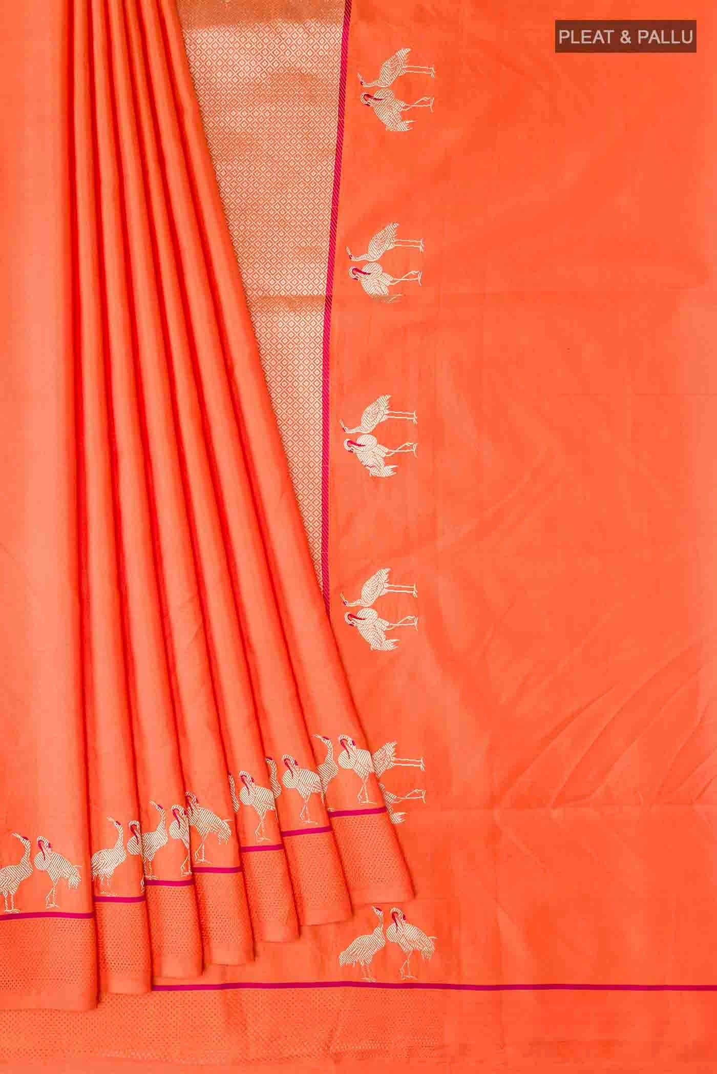 Orange Banarasi Silk Saree - Image 4