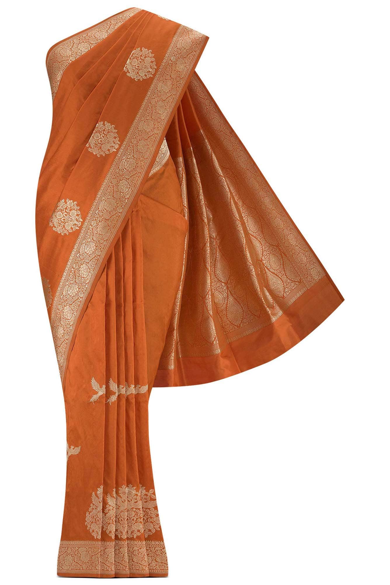 Kuhoo-Orange Banarasi Silk Saree - Image 2