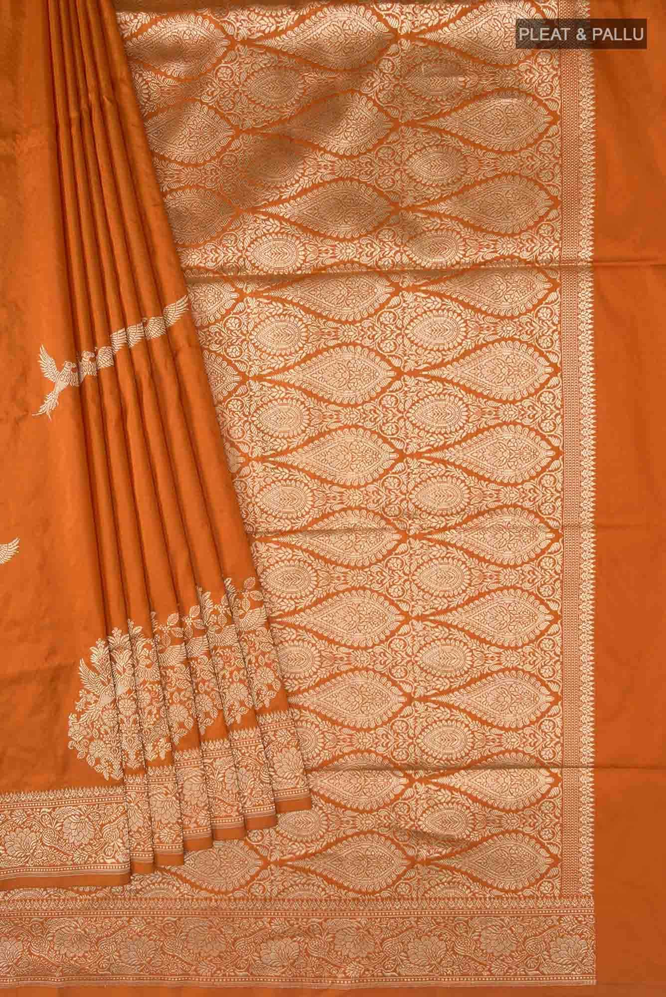 Kuhoo-Orange Banarasi Silk Saree - Image 3