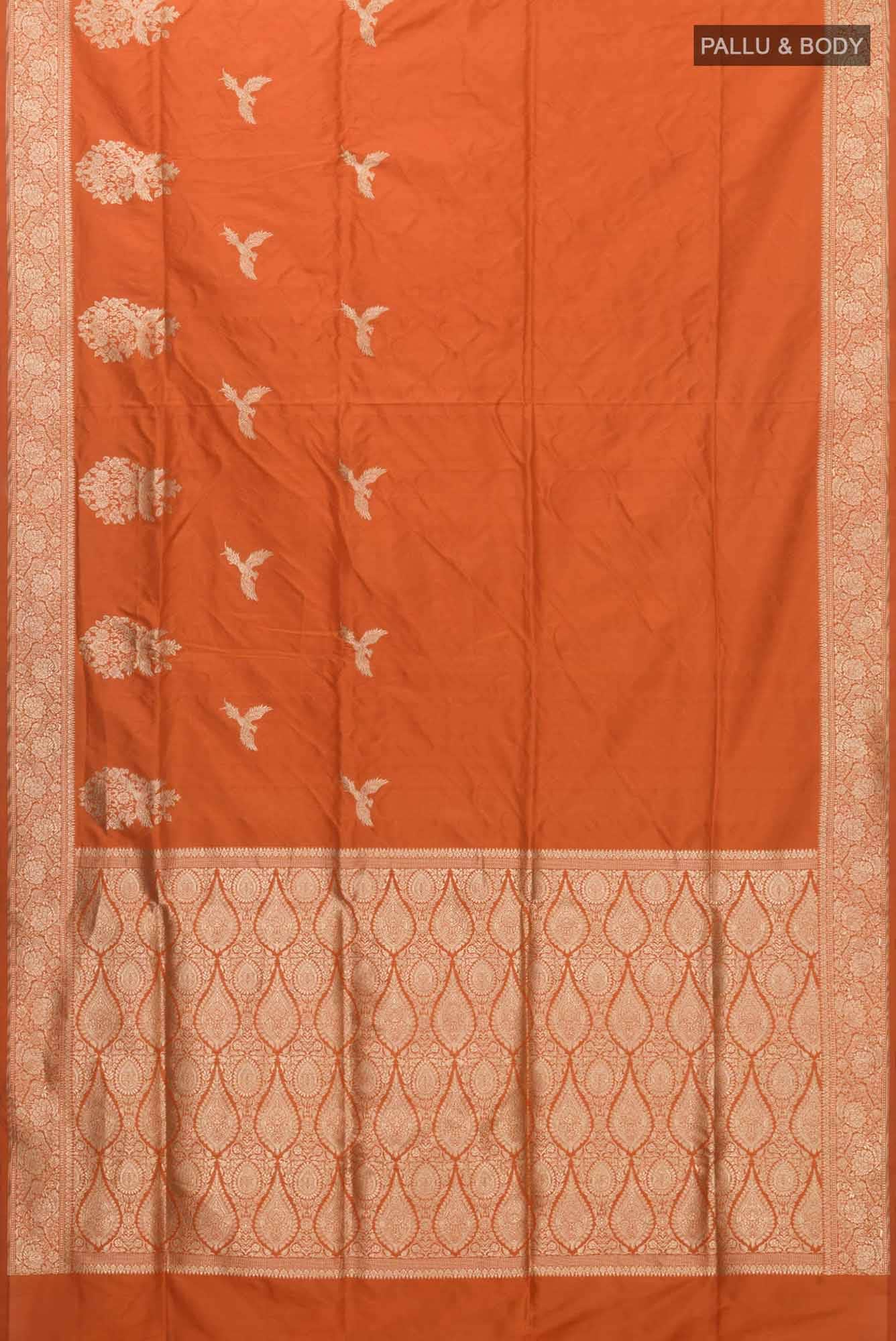 Kuhoo-Orange Banarasi Silk Saree - Image 5