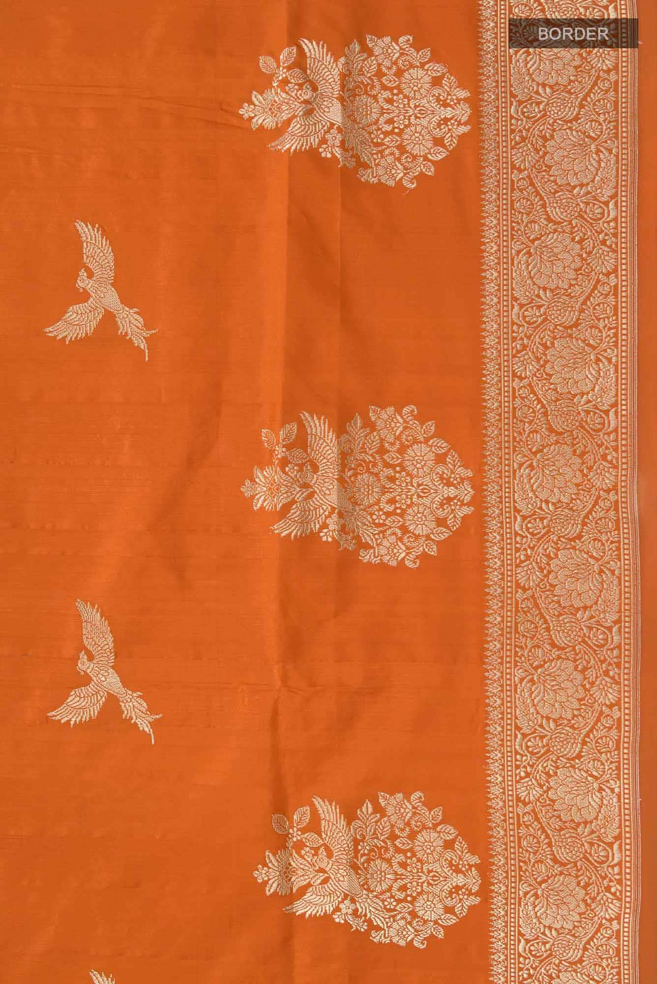 Kuhoo-Orange Banarasi Silk Saree - Image 6