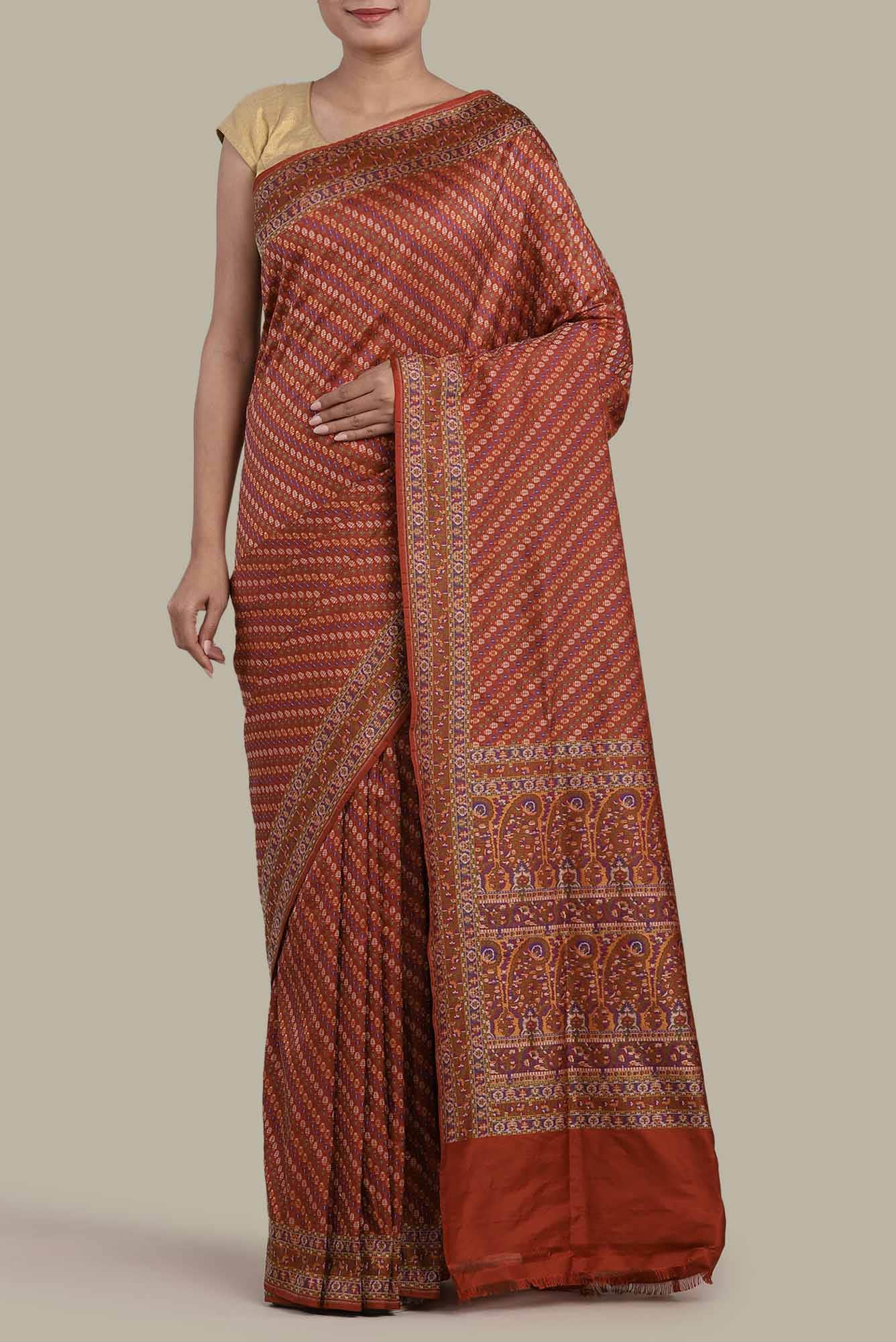 Orange Banarasi Tanchoi Silk Saree - Image 7