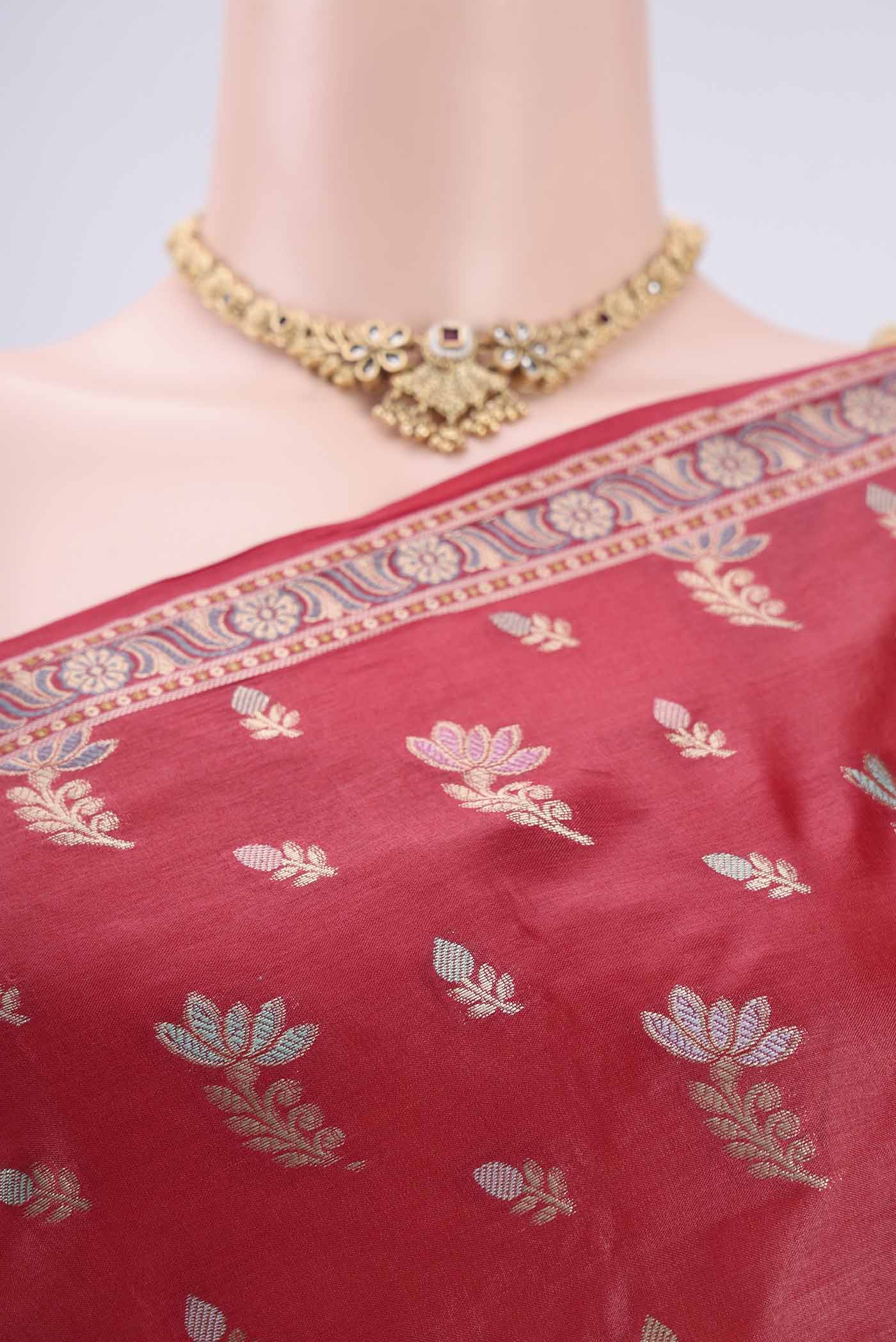 Deep Red Banarasi Tussar Silk Saree - Image 2
