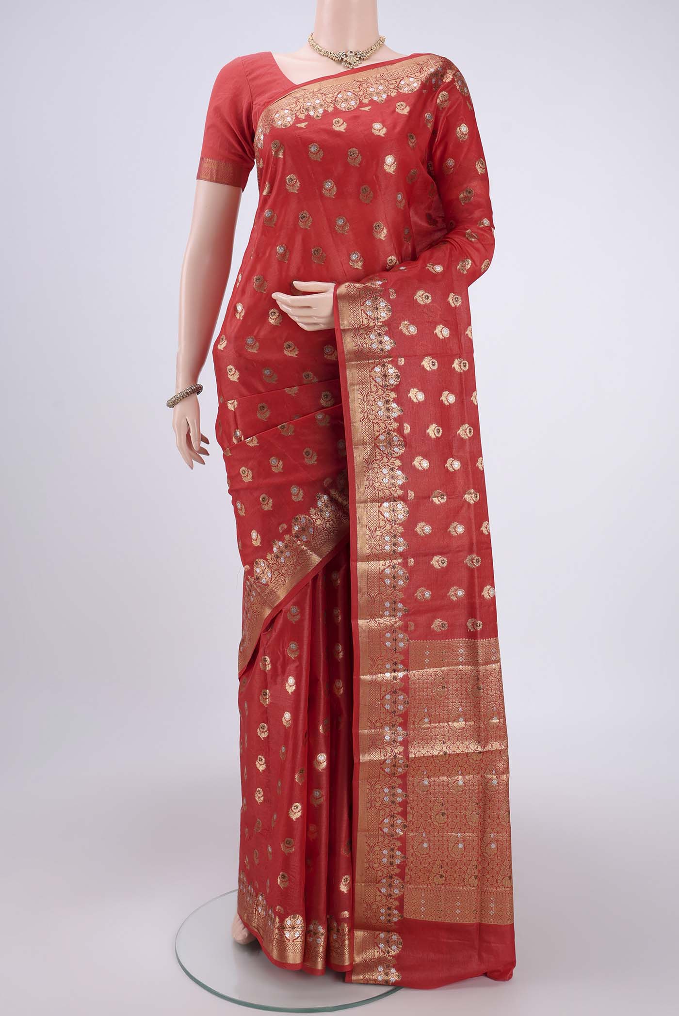 Red Banarasi Tussar Silk Saree