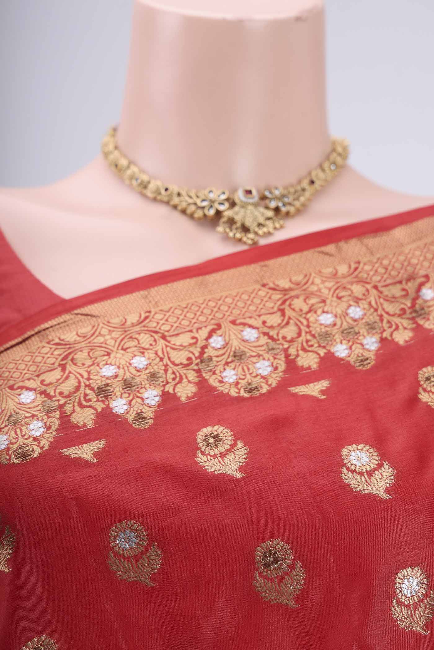 Red Banarasi Tussar Silk Saree - Image 2
