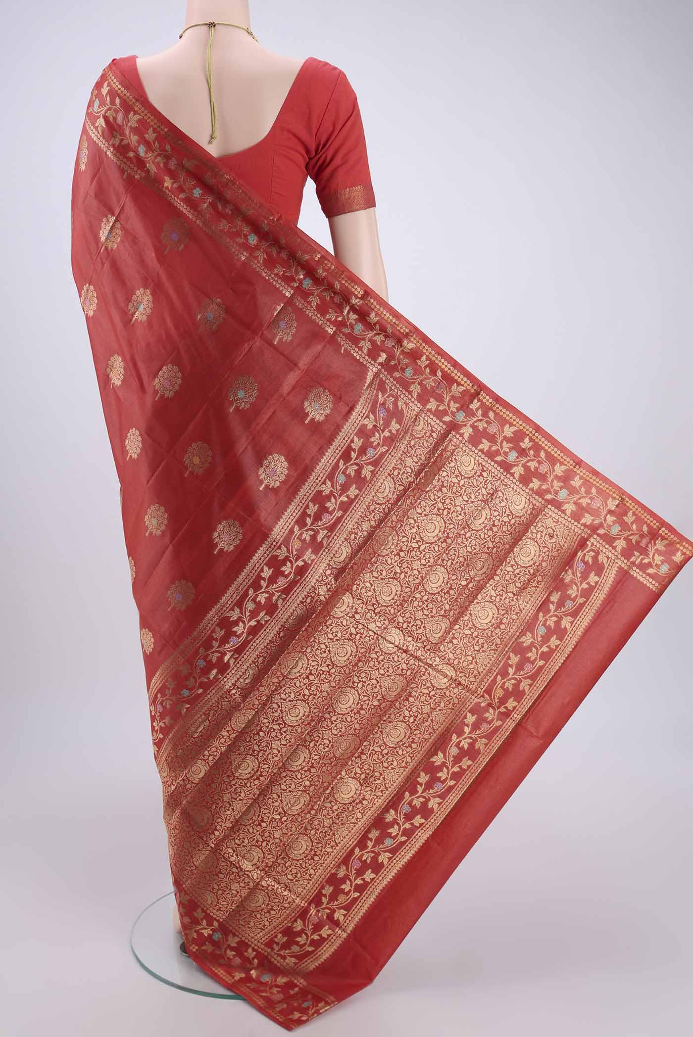 Orange Banarasi Tussar Silk Saree - Image 3