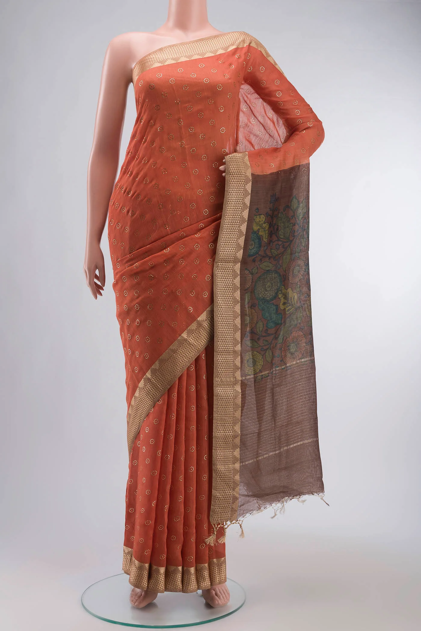 Orange Bhagalpuri Tussar Silk Saree
