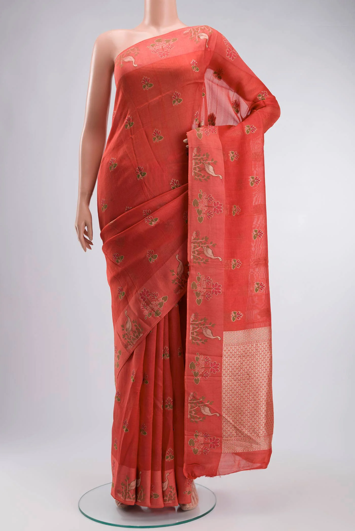 Orange Blended Tussar Silk Saree