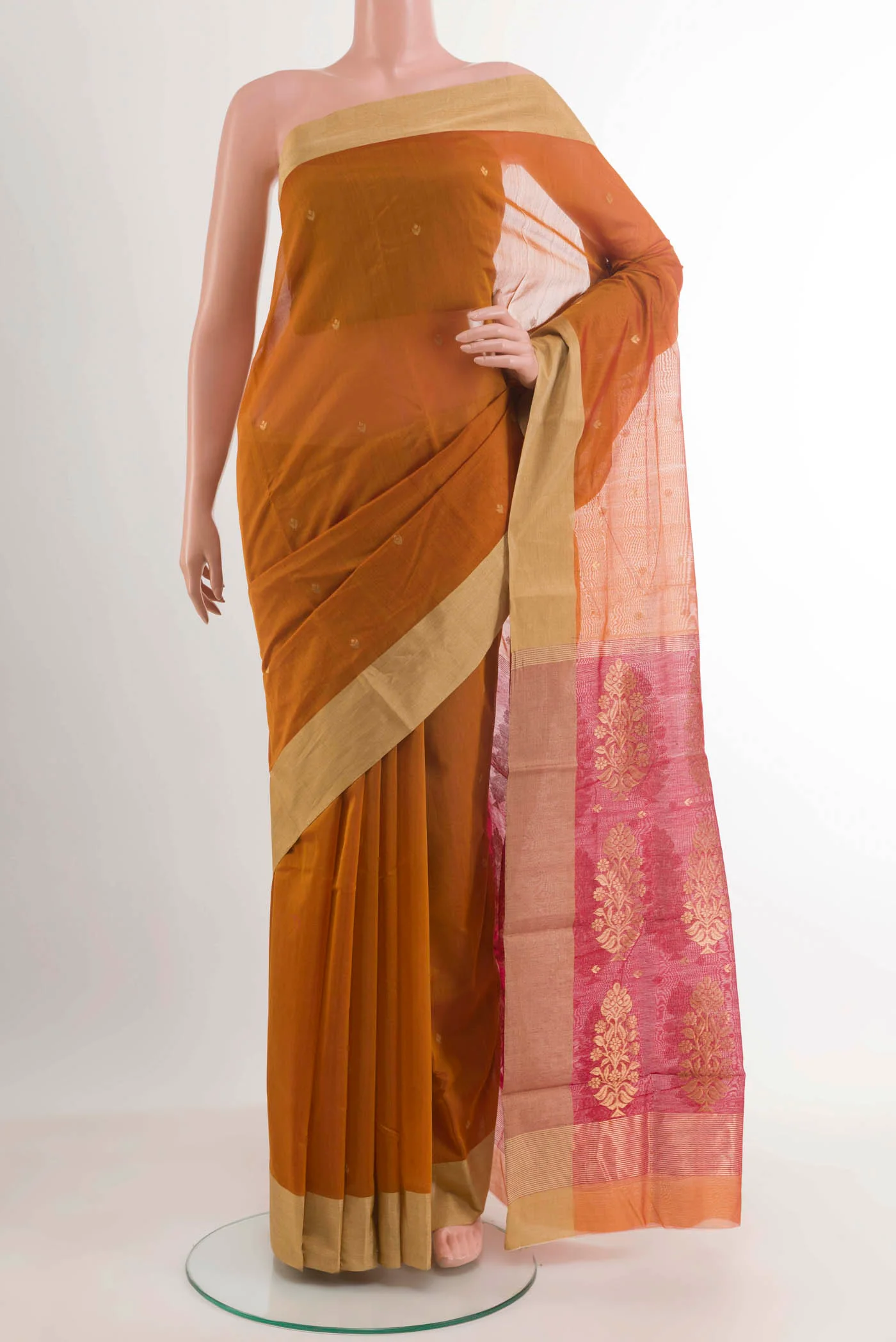 Mustard Chanderi Silk Cotton Saree