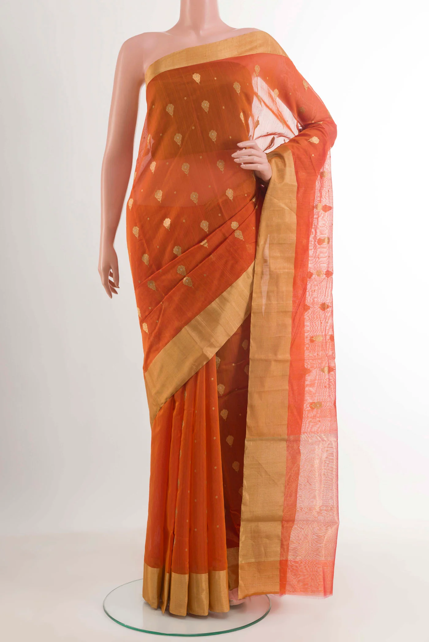 Orange Chanderi Silk Cotton Saree