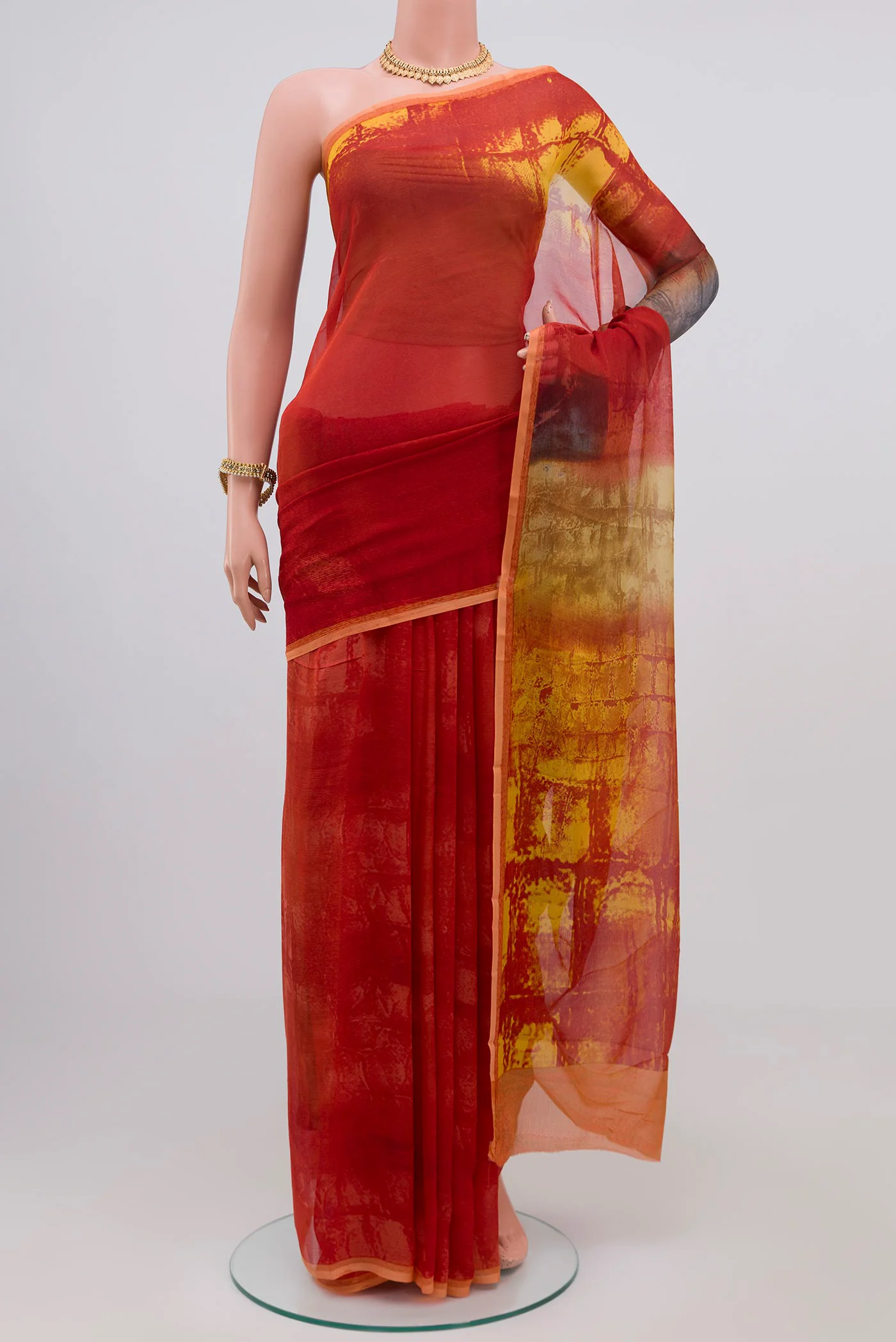 Red Mysore Chiffon Saree