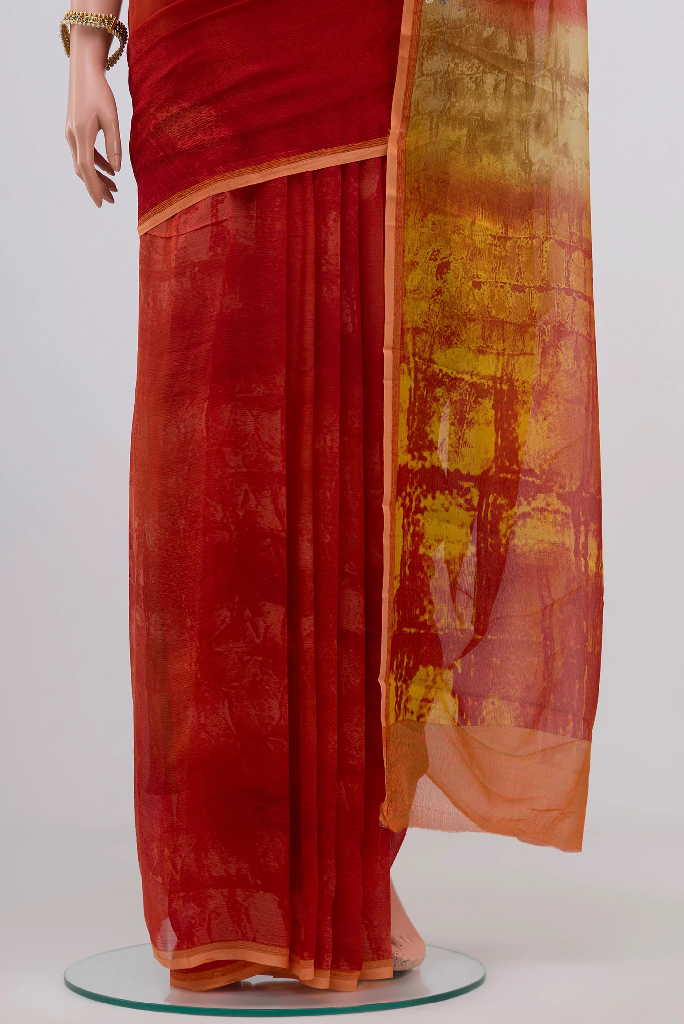 Red Mysore Chiffon Saree - Image 3