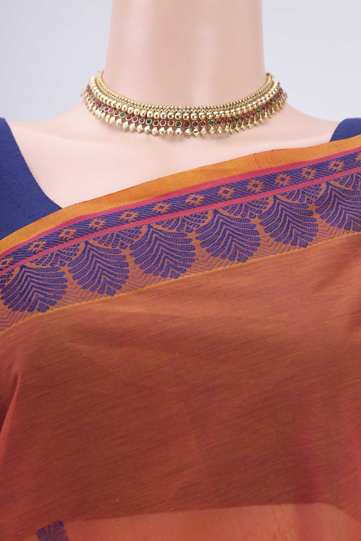 Orange Coimbatore Cotton Saree - Image 2