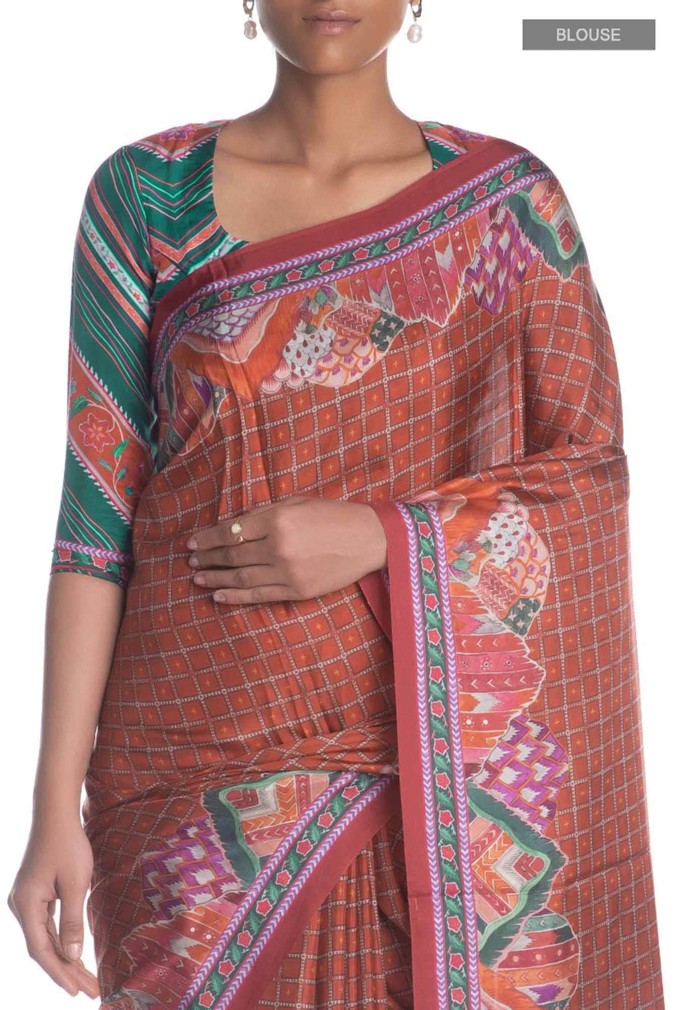 Tila orange floral design saree from Chintz Collection, Designed by Nalli - Image 2