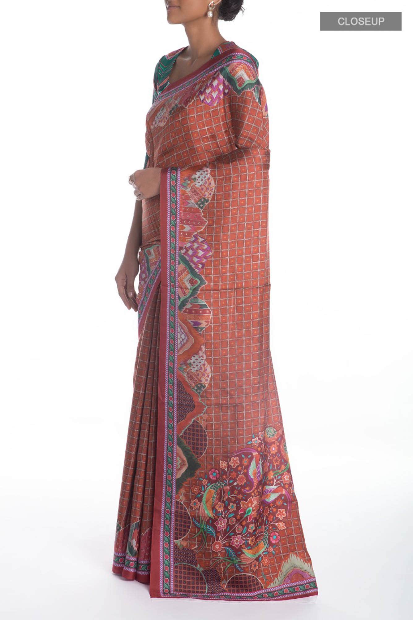 Tila orange floral design saree from Chintz Collection, Designed by Nalli - Image 3