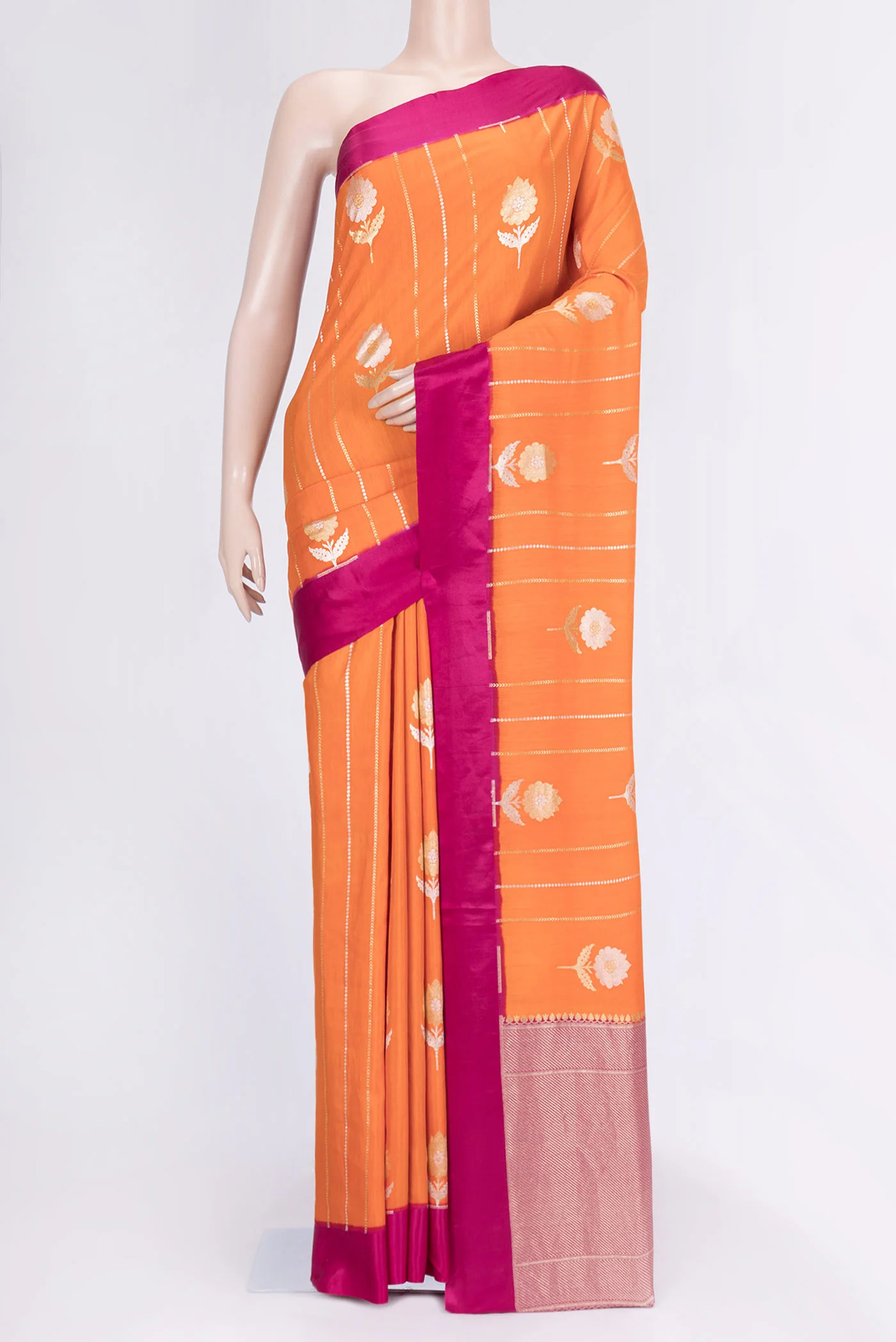 Orange Banarasi Silk Saree