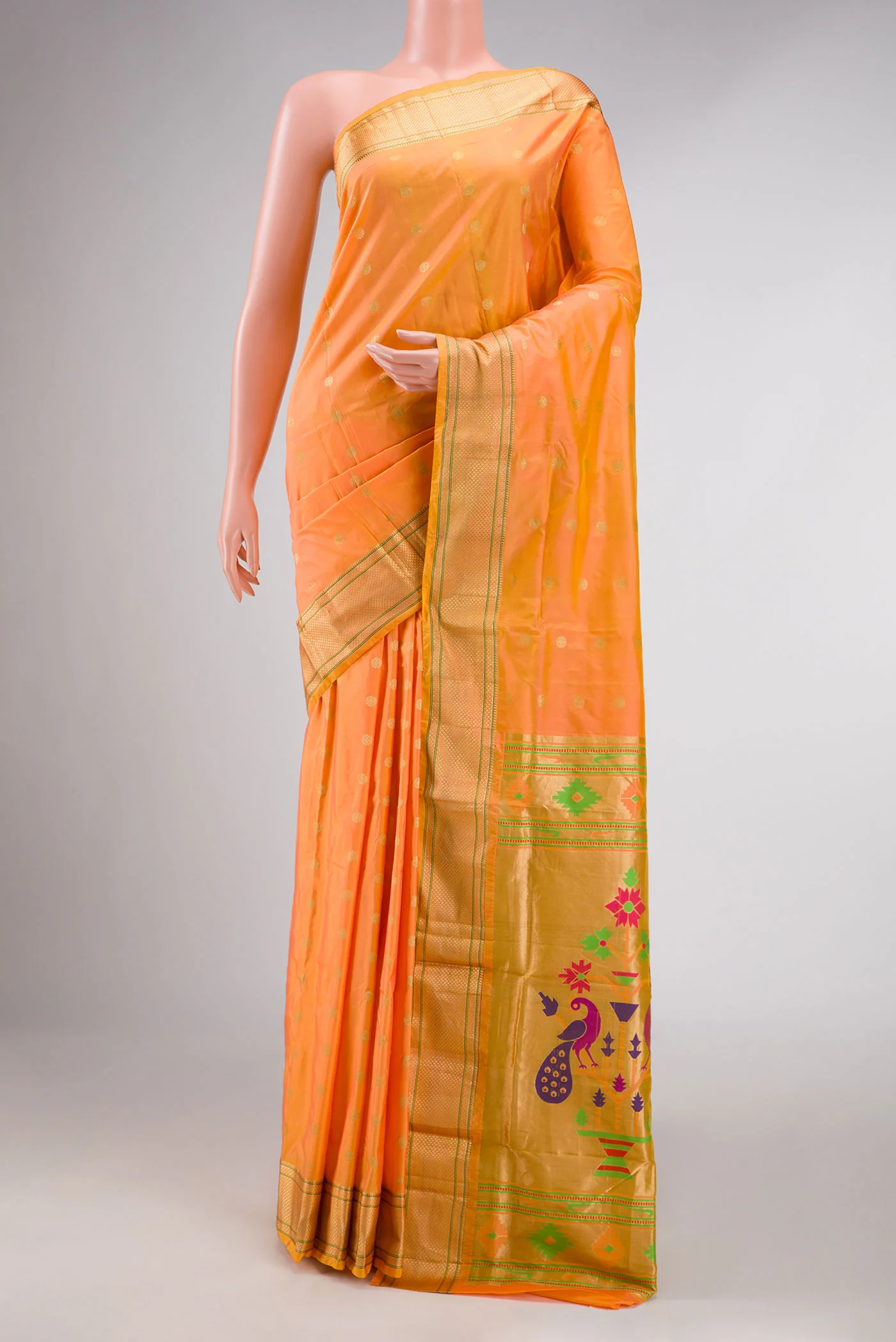 Orange Dual Tone Blended Paithani Silk Saree