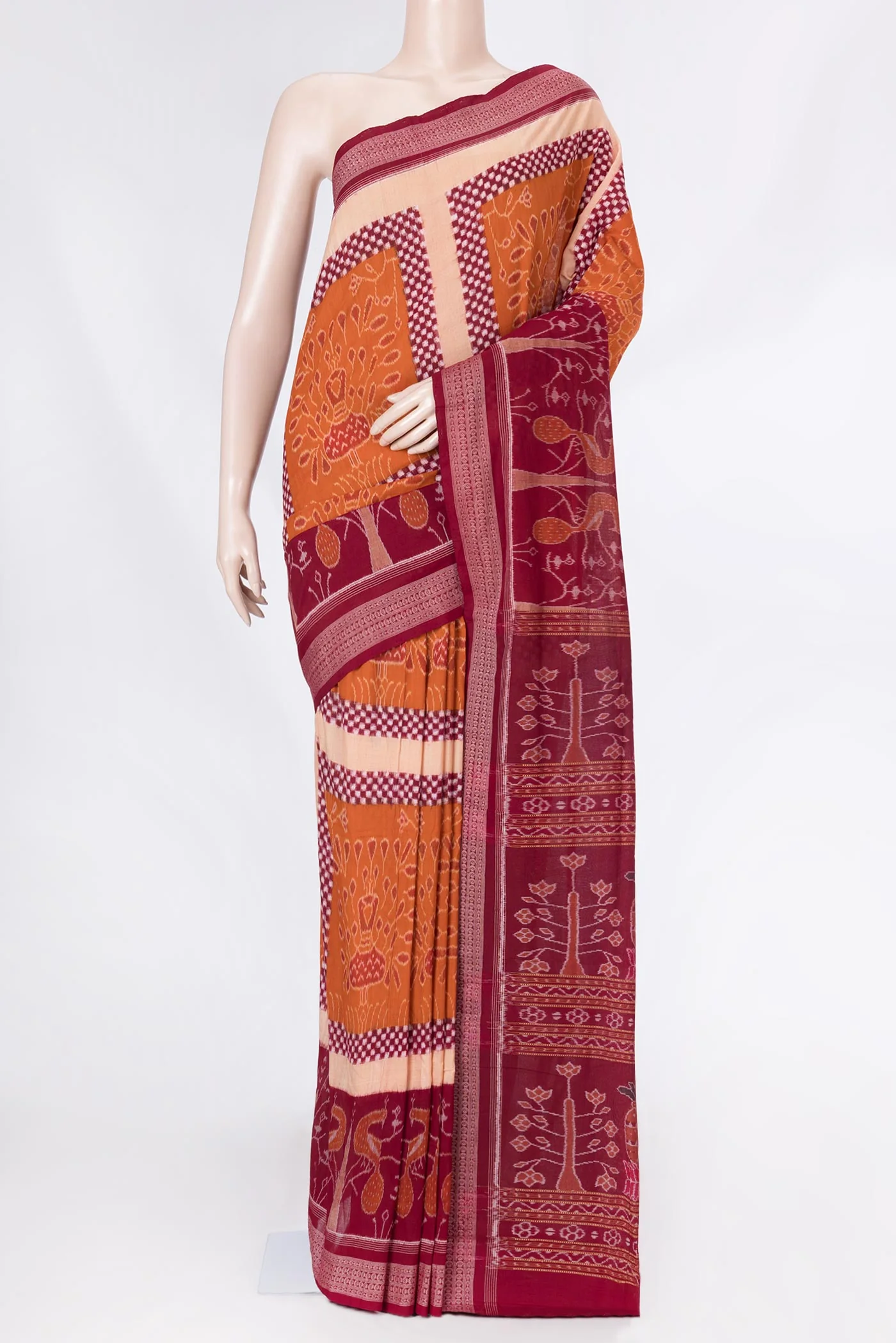 Orange Dual Tone Double Ikat Saree