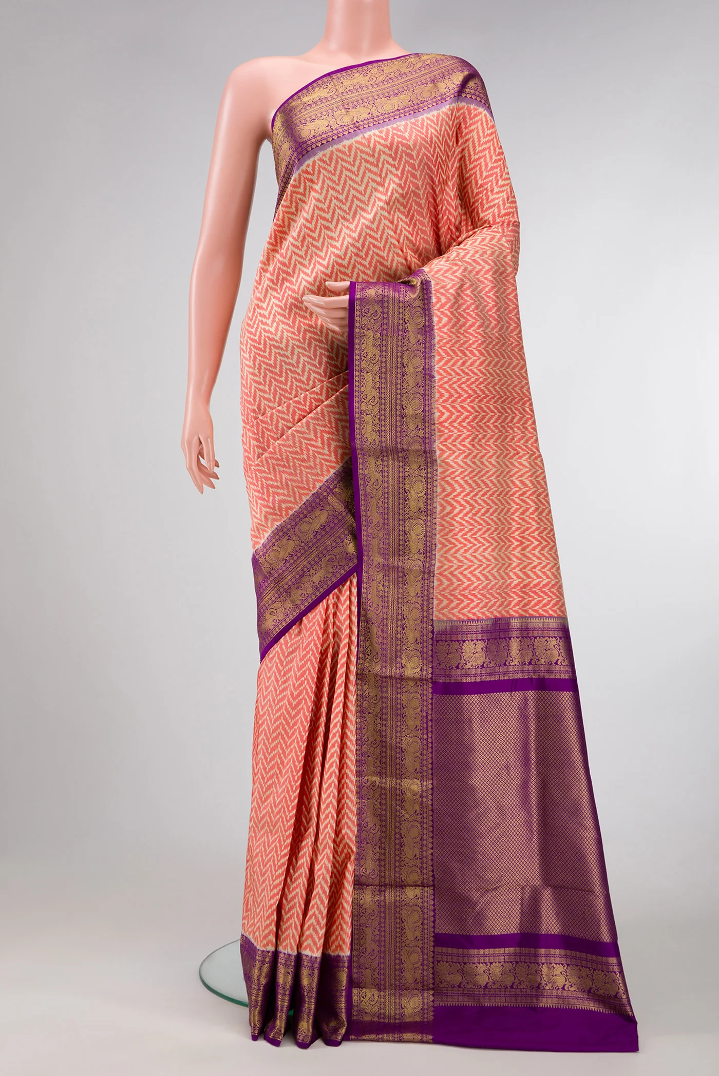 Coral Double Ikat Saree