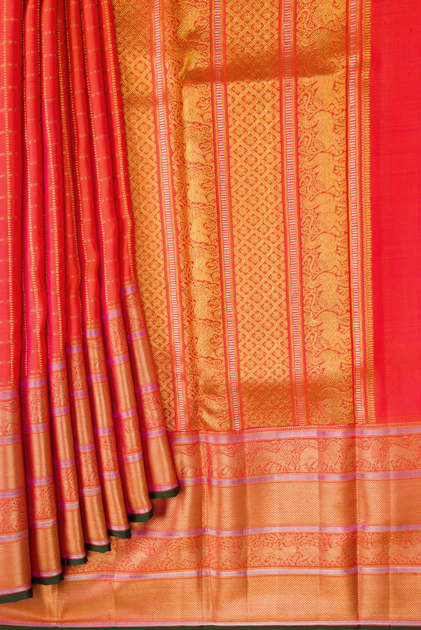 Orange Double Ikat Saree - Image 4