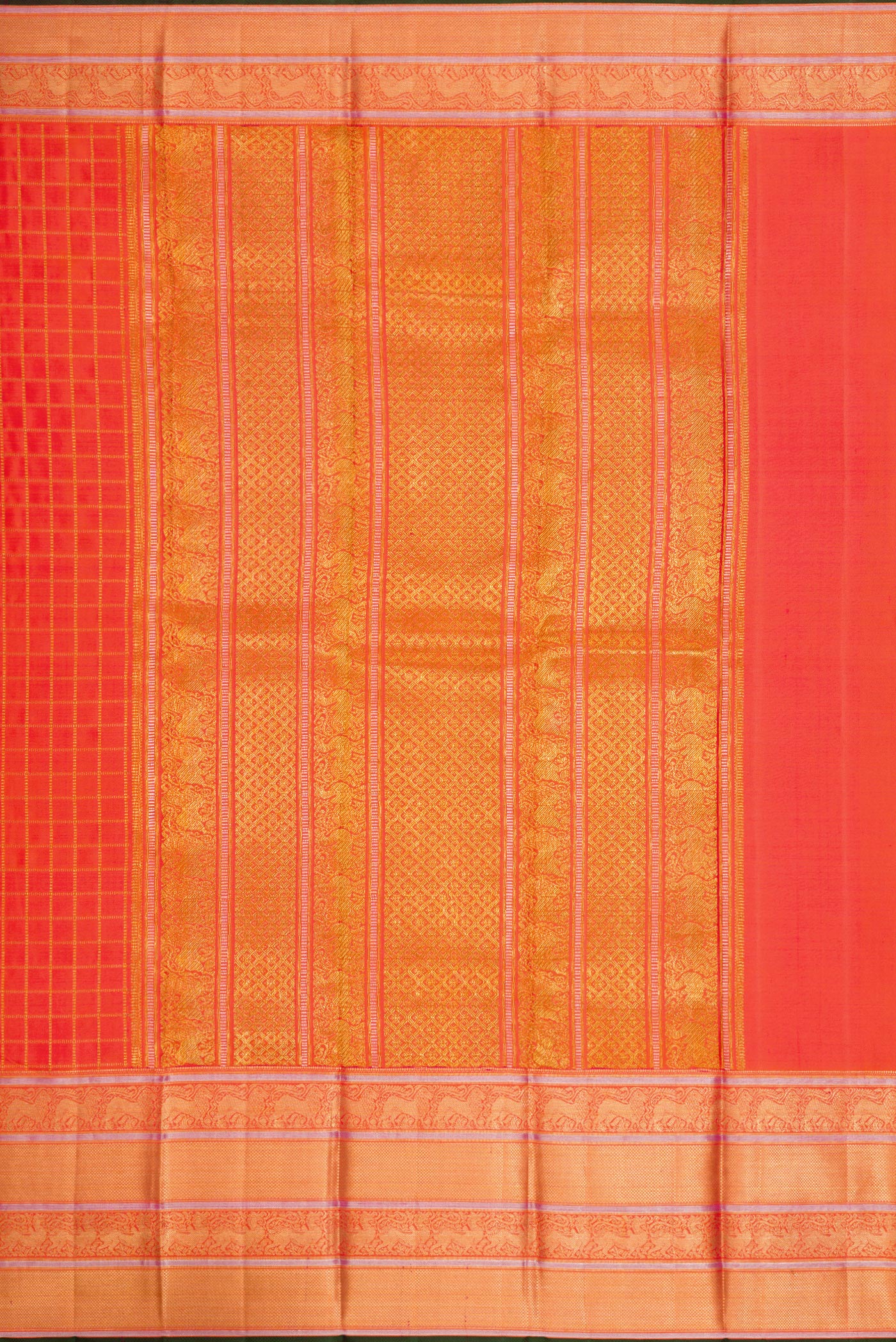 Orange Double Ikat Saree - Image 7