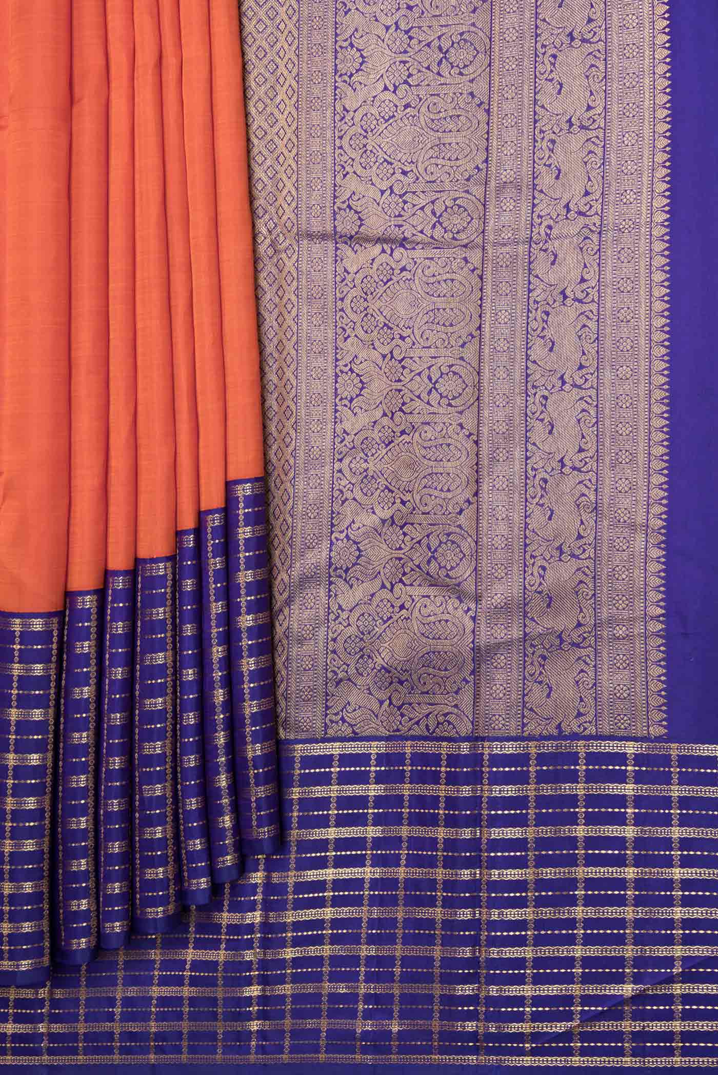 Orange Dual Tone Kanjivaram Saree - Image 4