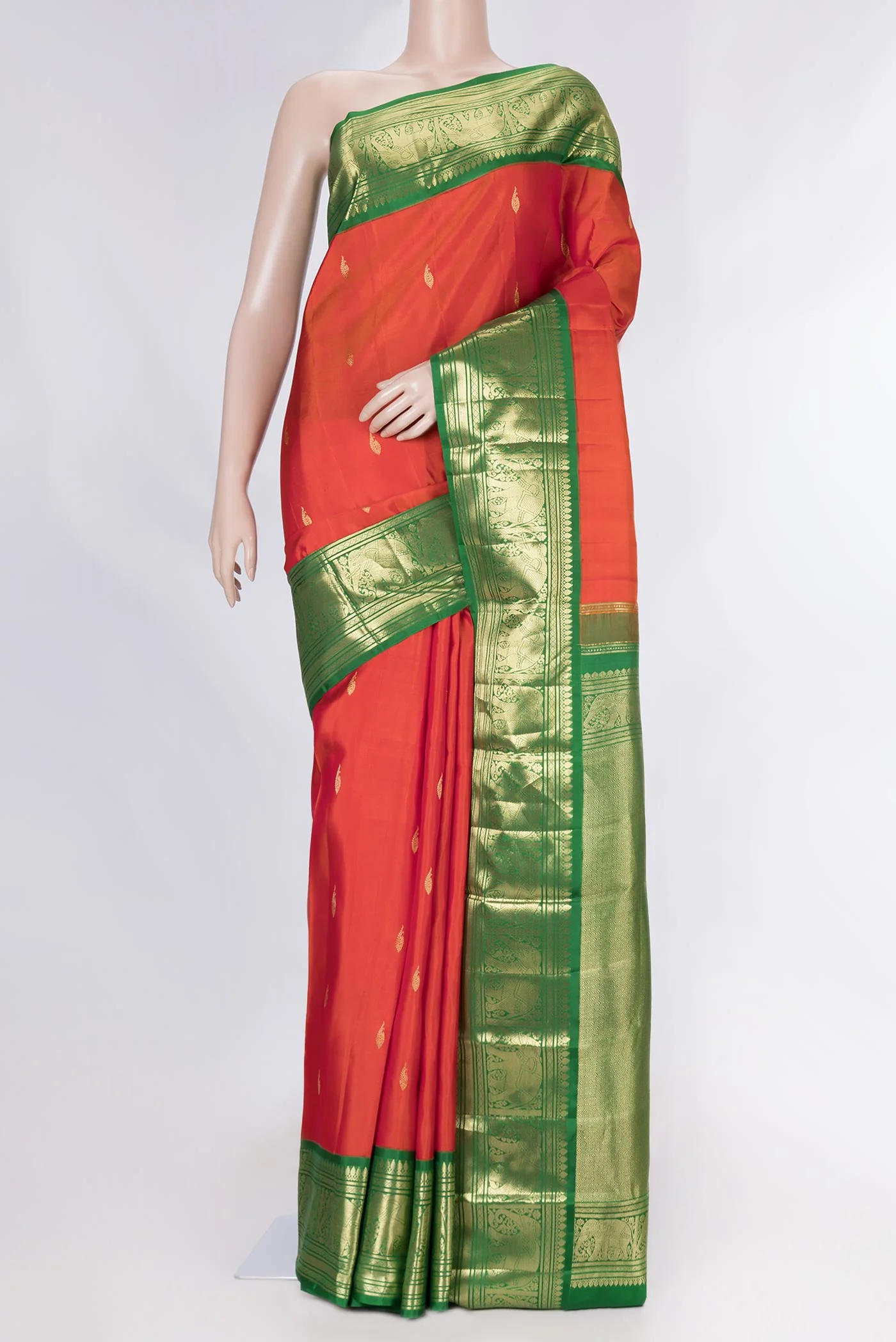 Orange Dual Tone Kanjivaram Saree