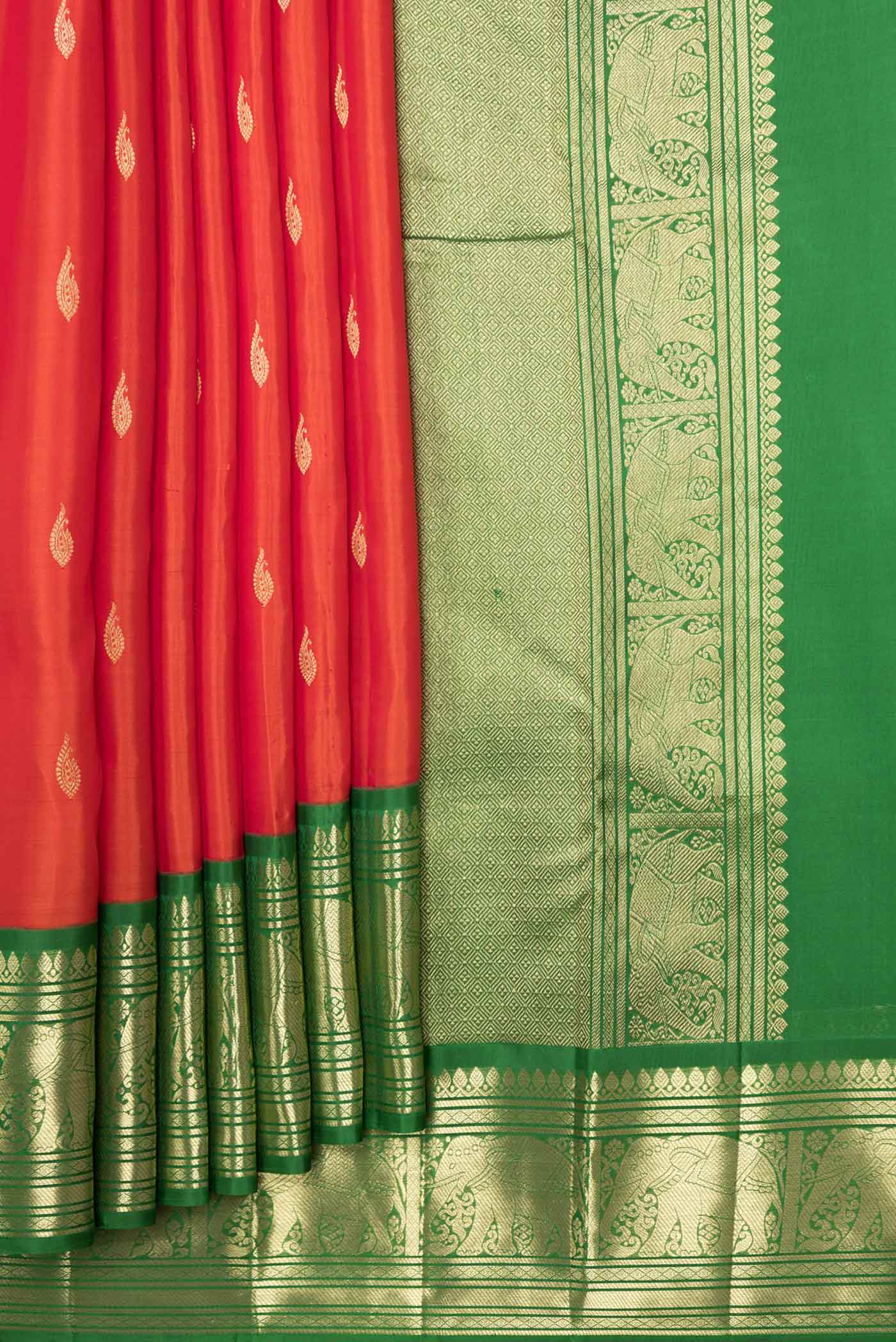 Orange Dual Tone Kanjivaram Saree - Image 4