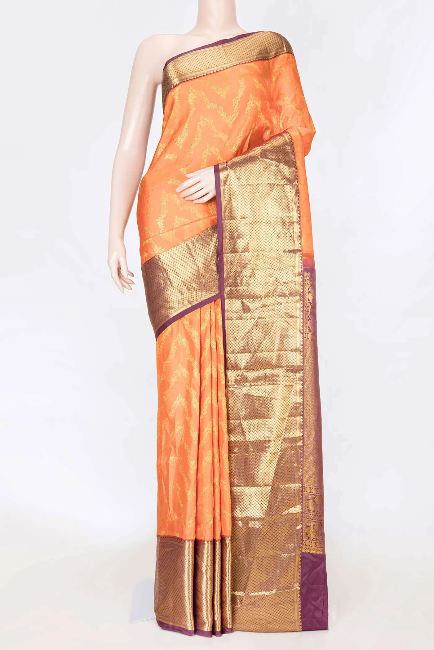 Orange Dual Tone Kanjivaram Saree