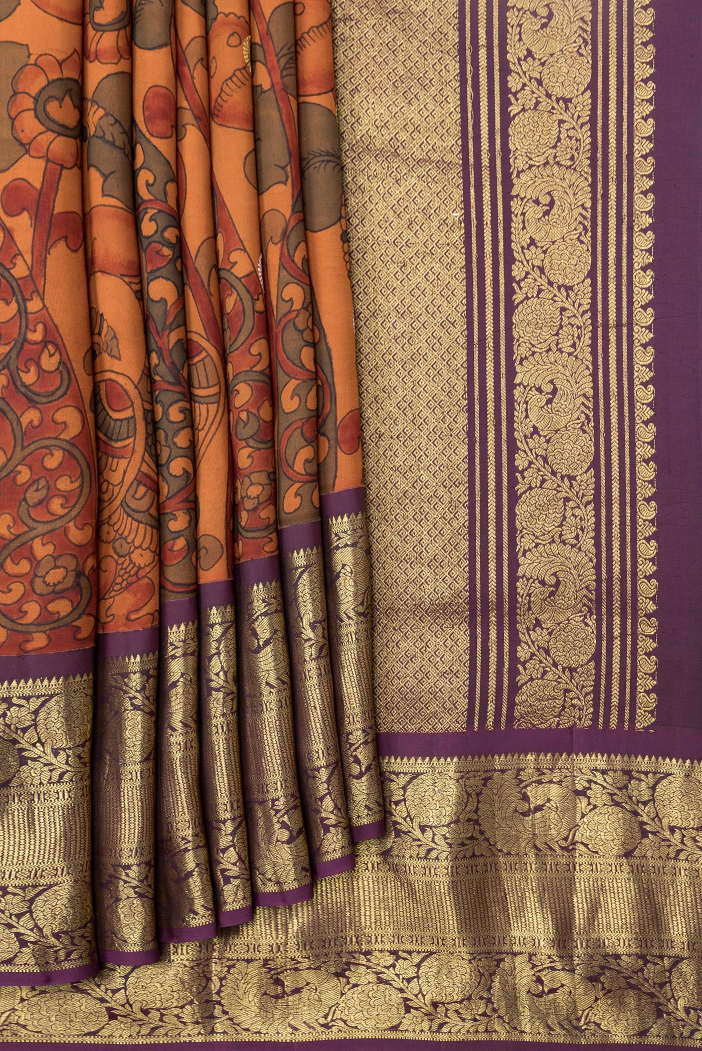 Rust Kanchipuram Silk Saree - Image 4