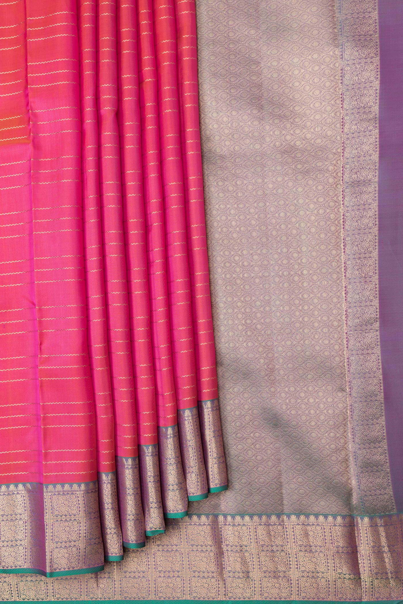 Pink with Orange Color Kanchipuram Silk Saree - Image 4