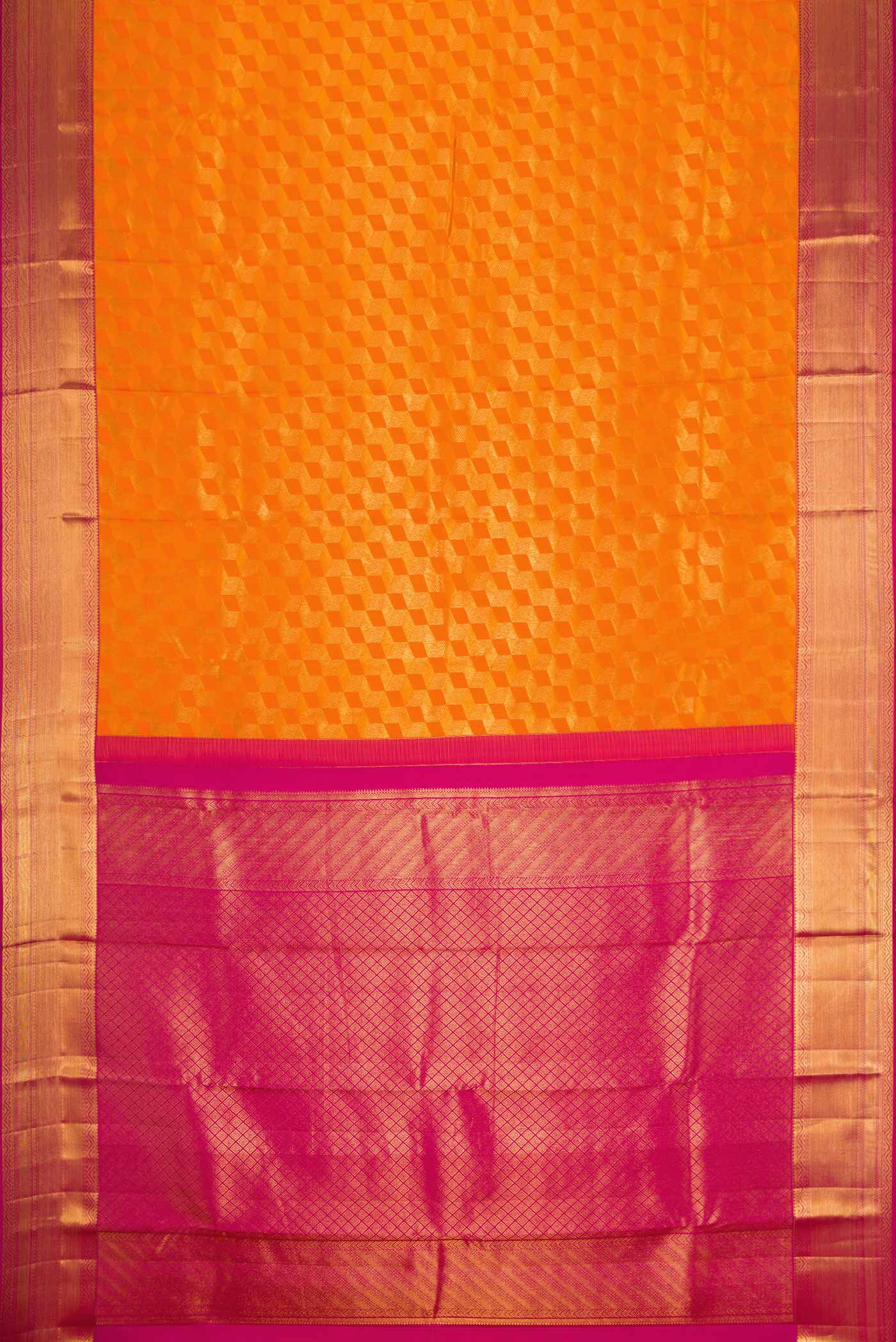 Orange Dual Tone Kanchipuram Silk Saree - Image 6