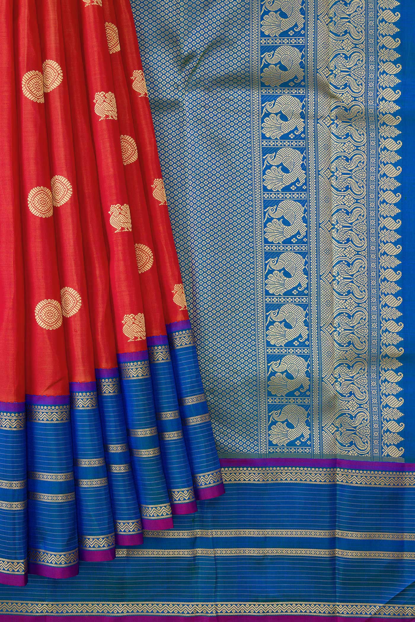 Orange Kanchipuram Silk Saree - Image 4