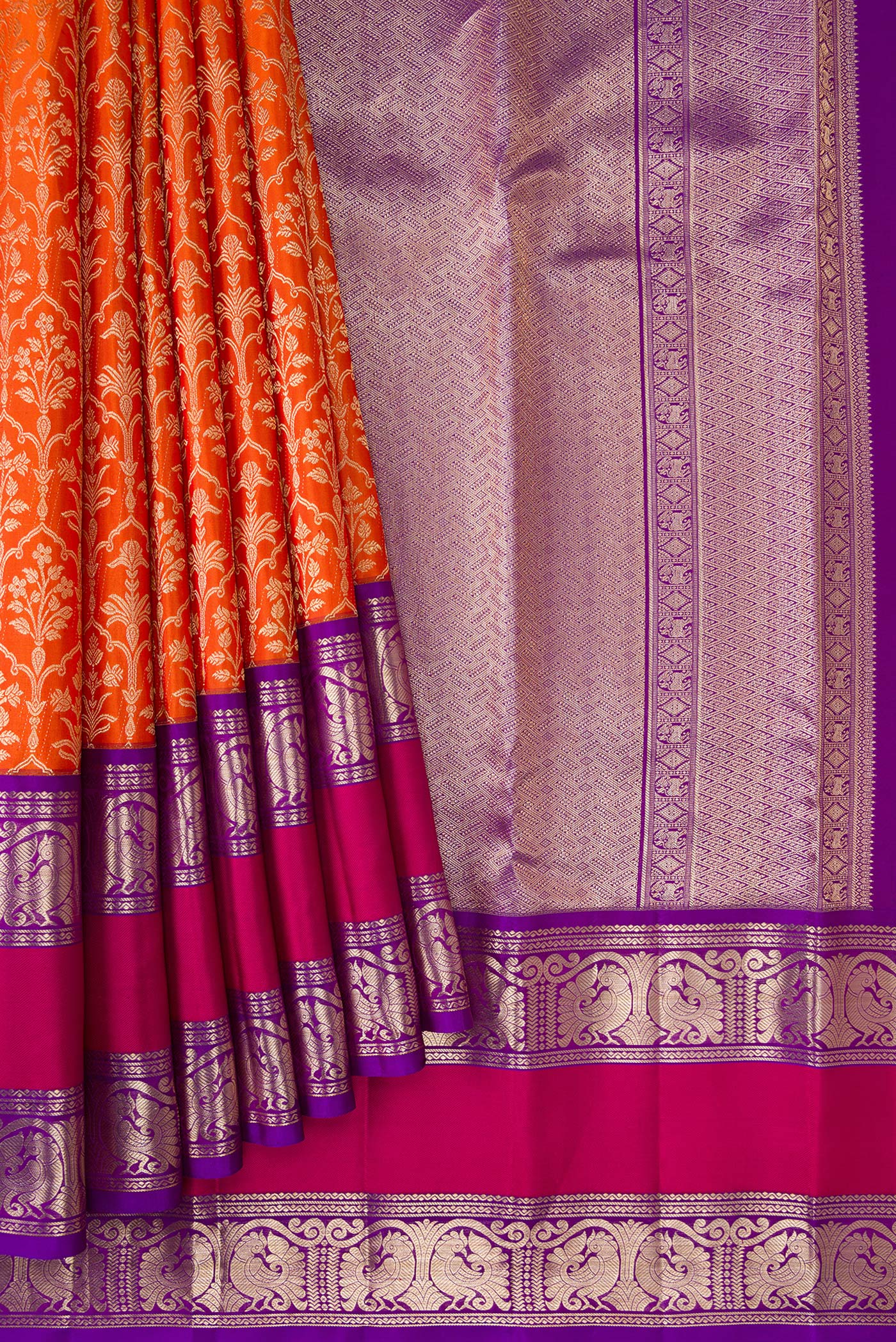 Orange Kanchipuram Silk Saree - Image 4