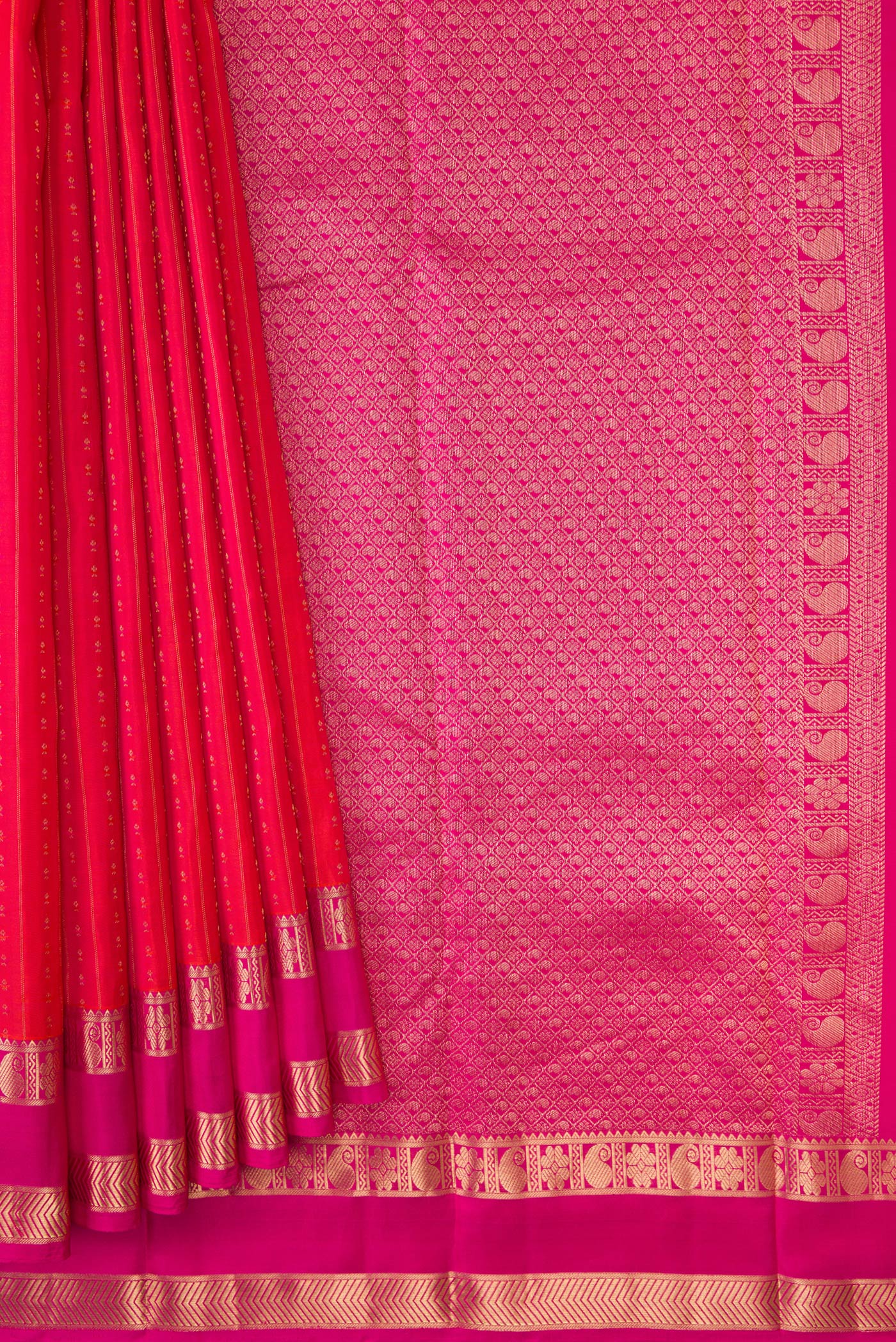 Pink with Orange Color Kanchipuram Silk Saree - Image 4