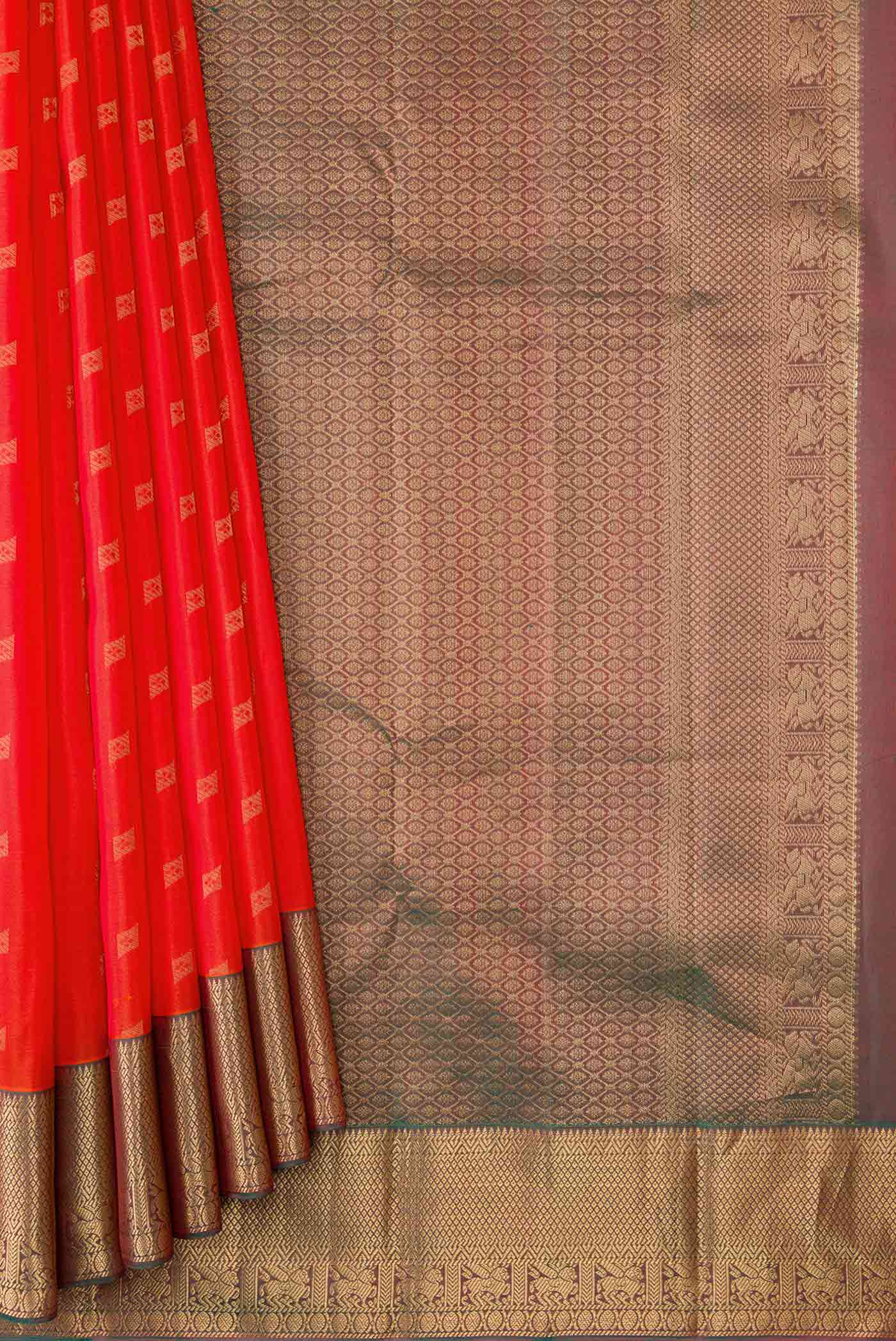 Orange Dual Tone Kanchipuram Silk Saree - Image 4