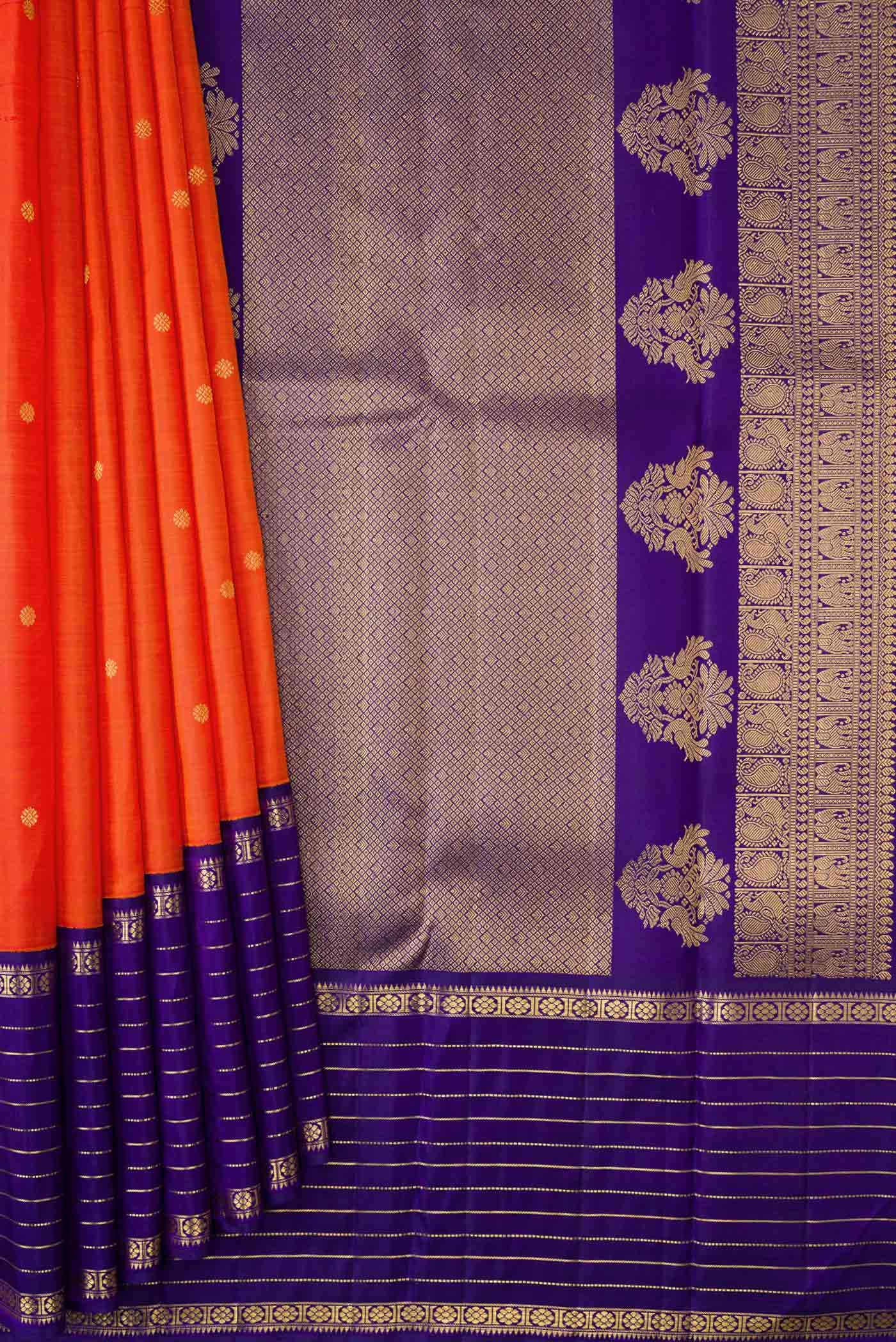 Orange Dual Tone Kanjivaram Silk Saree - Image 4