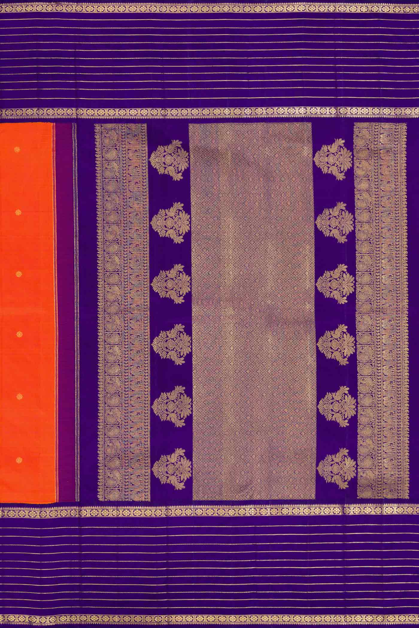 Orange Dual Tone Kanjivaram Silk Saree - Image 7