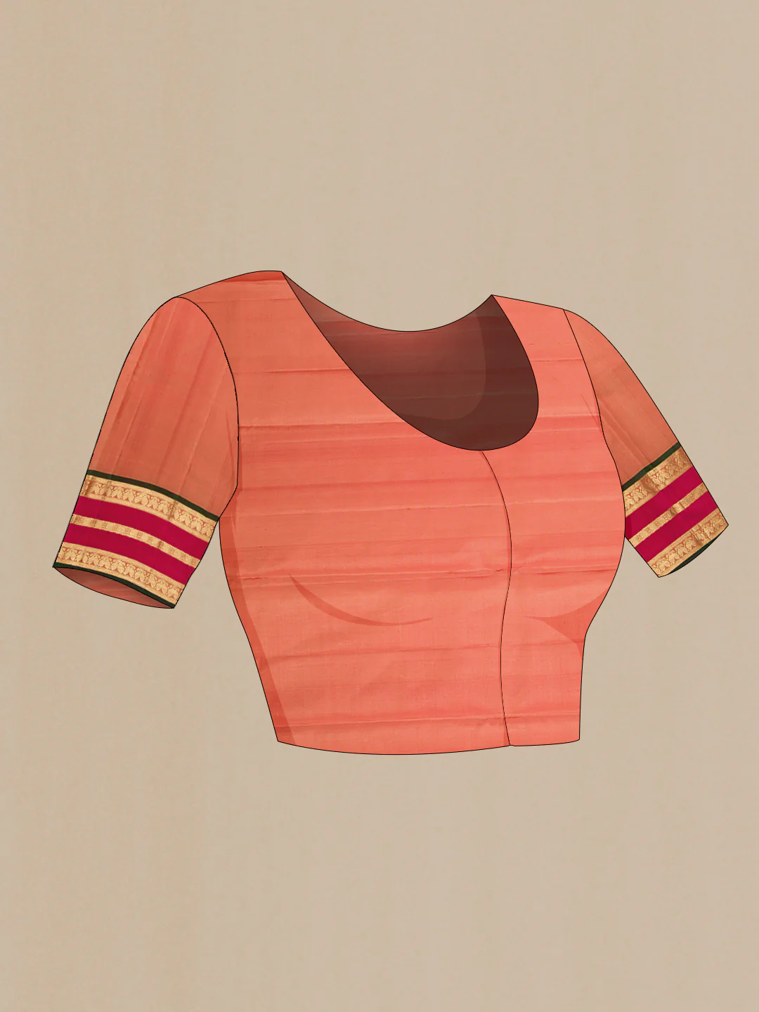 Coral Kanchipuram Silk Saree - Image 6